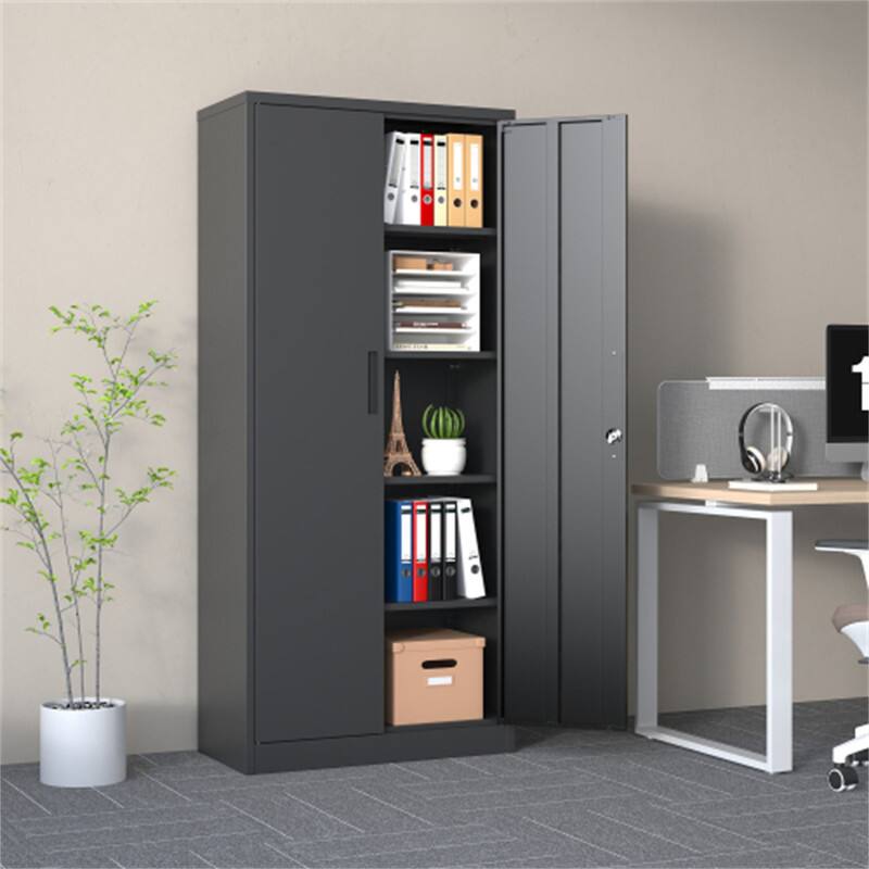 Angle. HTUTWOO - Metal Garage Storage Cabinet with Lock - 72"H Black Tool Cabinet with Doors & 4 Shelves, Tall Lockable Storage for Home - Black.