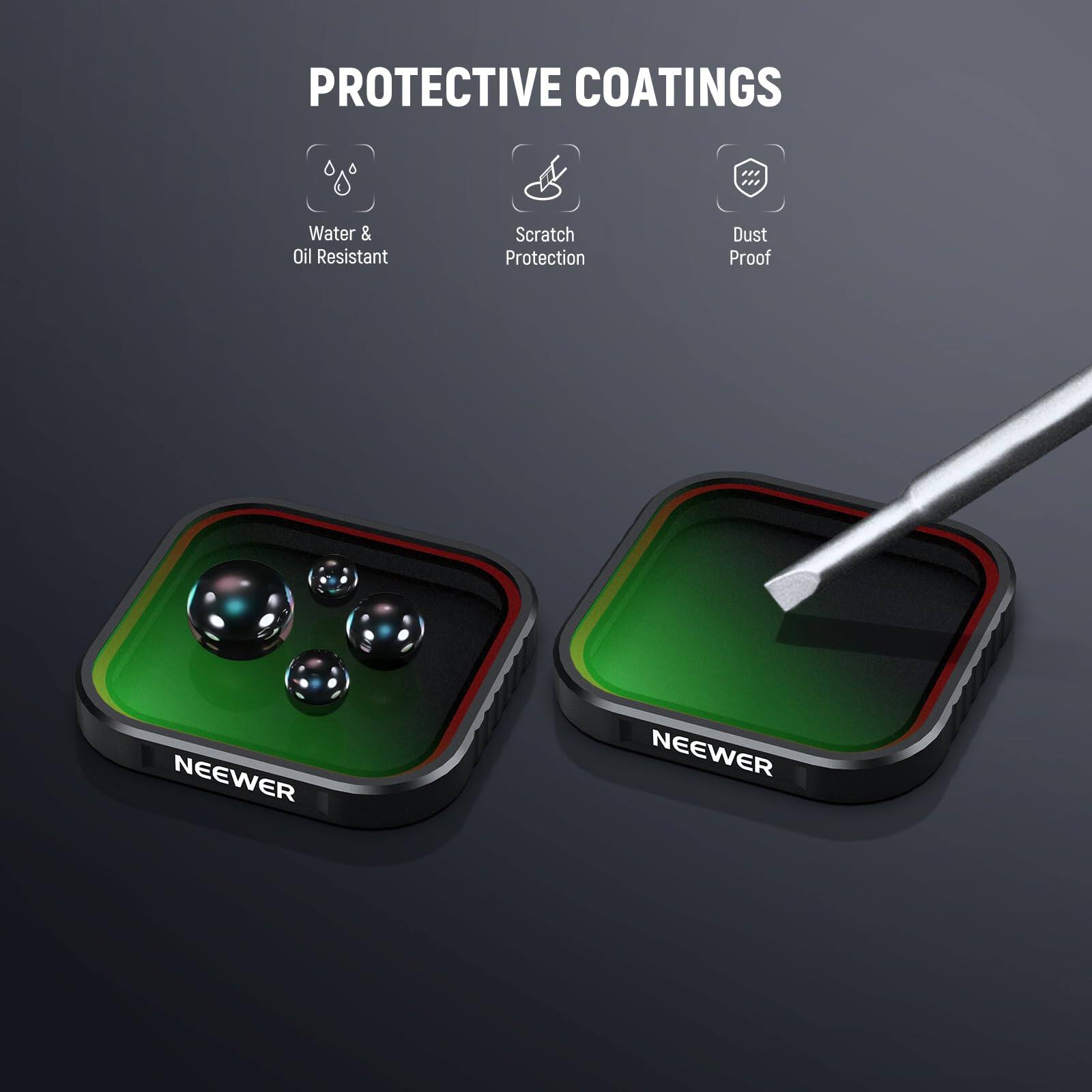 PROTECTIVE COATINGS  
Water & Oil Resistant  
Scratch Protection  
Dust Proof  
NEEWER