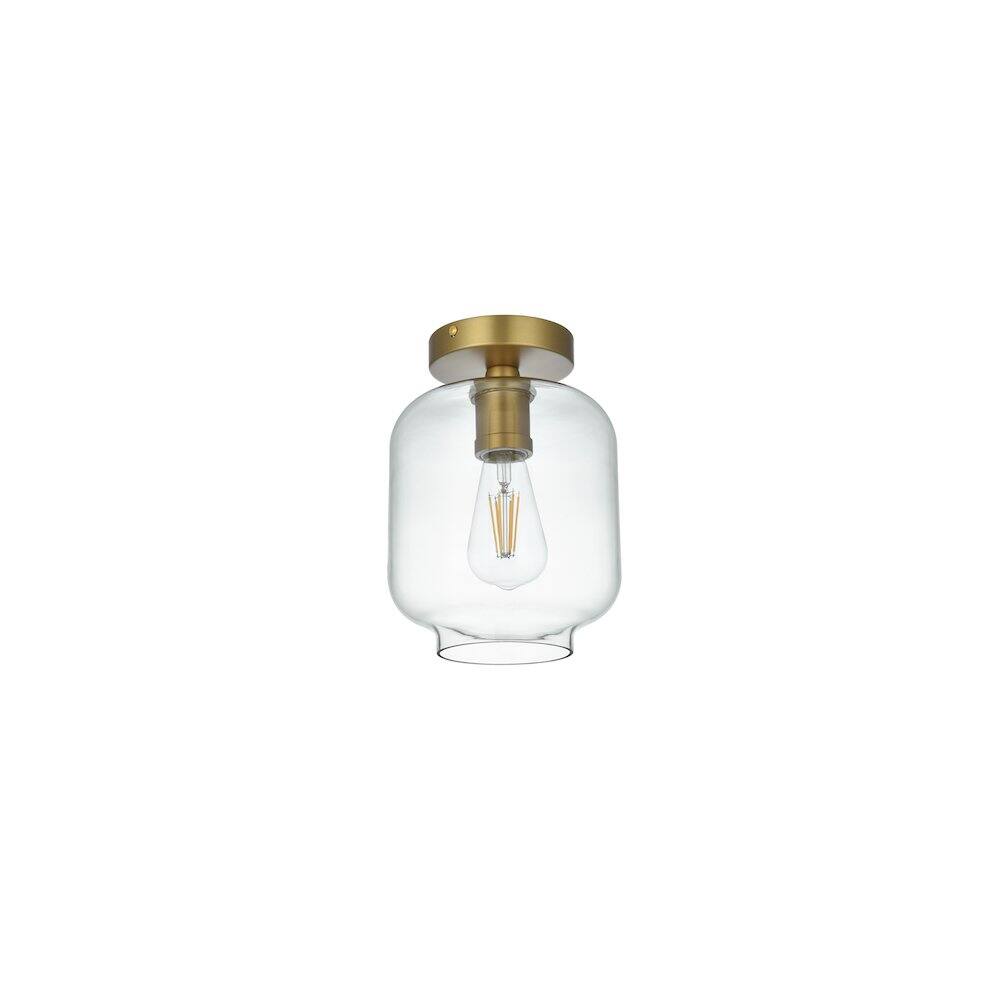 Angle. Living District - Collier 7.5 Inch Flush Mount Ceiling Light Clear Shade in Satin Gold - Satin Gold And Clear.