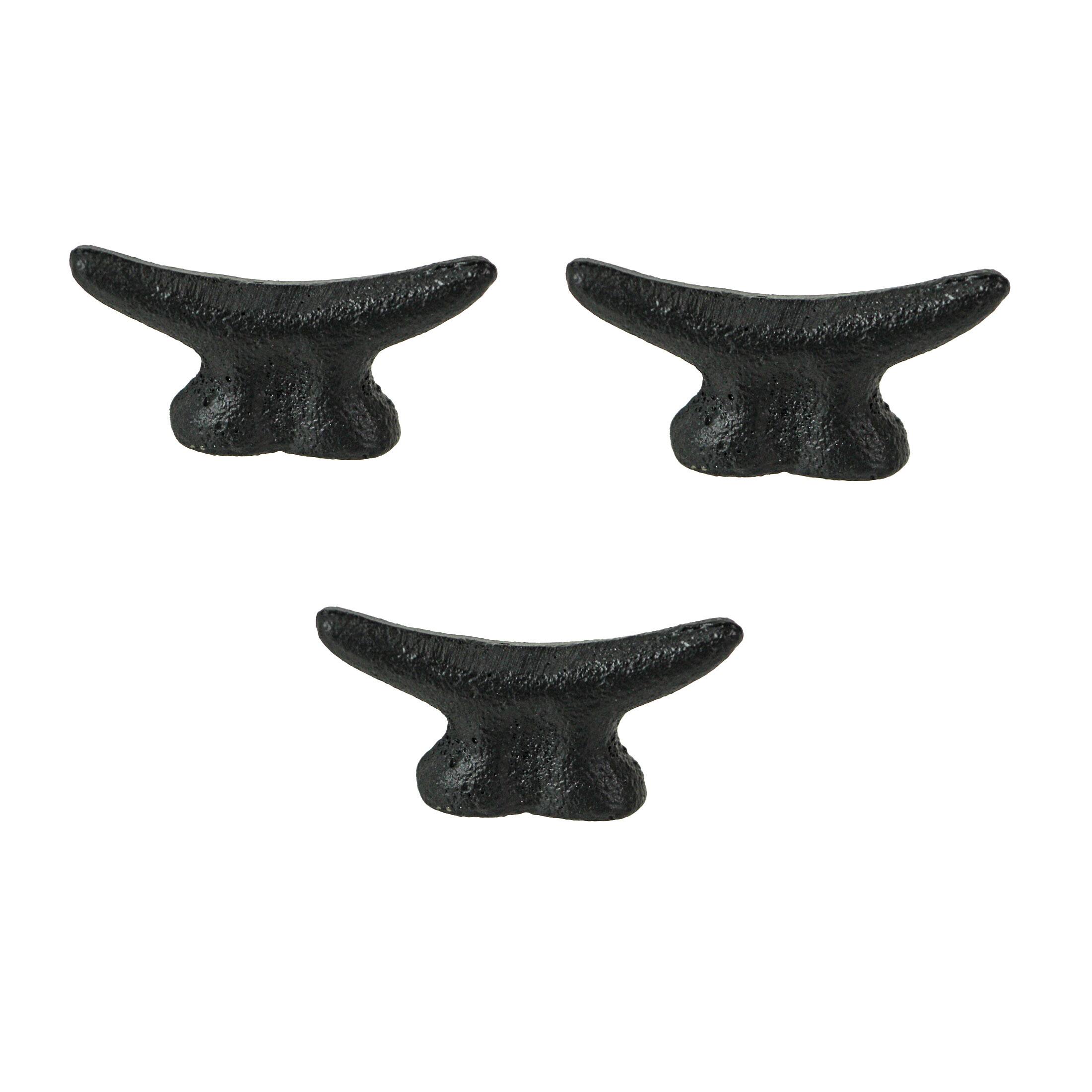 Alt View 2. Zeckos - 2.5 In Cast Iron Black Nautical Cleat Drawer Pulls Cabinet Knobs Set of 6 - Black.