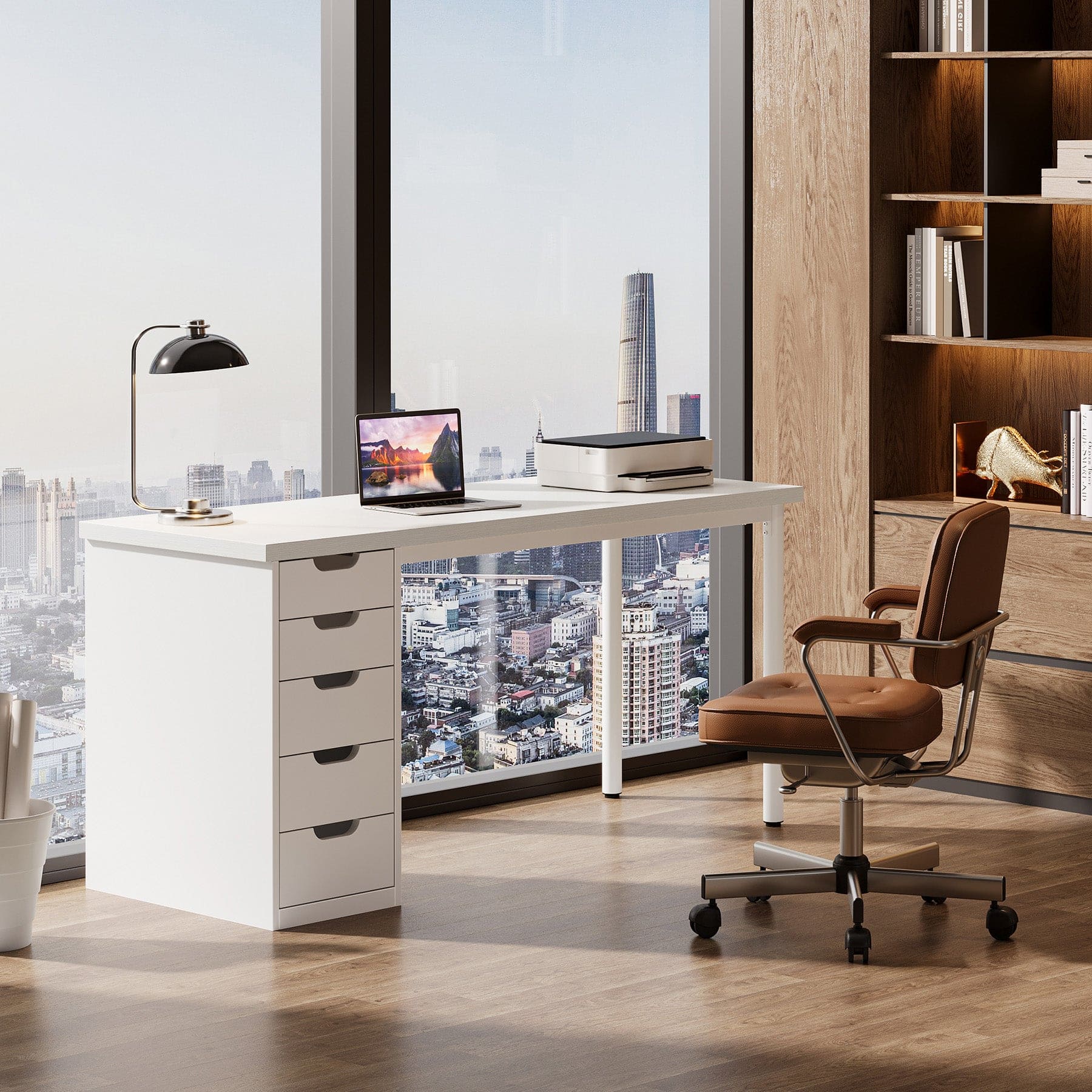 Tribesigns - Office Computer Desk with Engineered Wood Construction, for Computer Work, Writing and Study in Home Offices - White