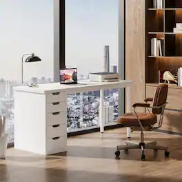 Tribesigns - Office Computer Desk with Engineered Wood Construction, for Computer Work, Writing and Study in Home Offices - White