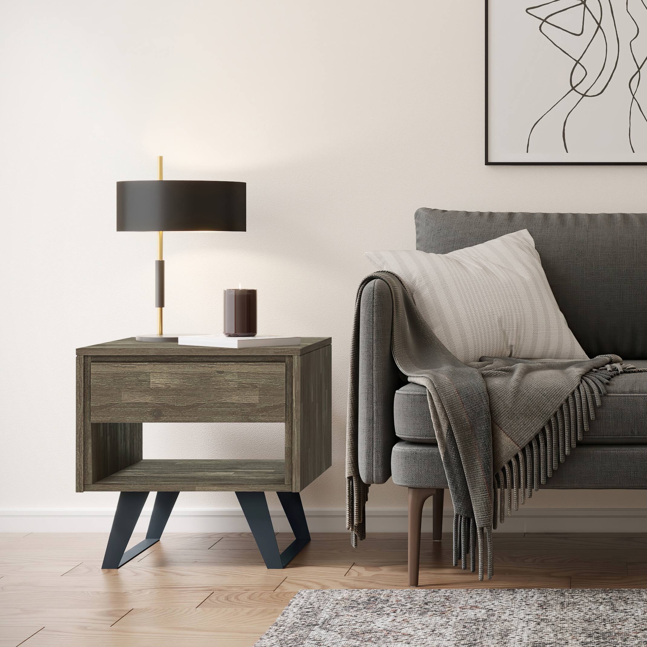 Left. Simpli Home - Lowry End Table - Distressed Grey.