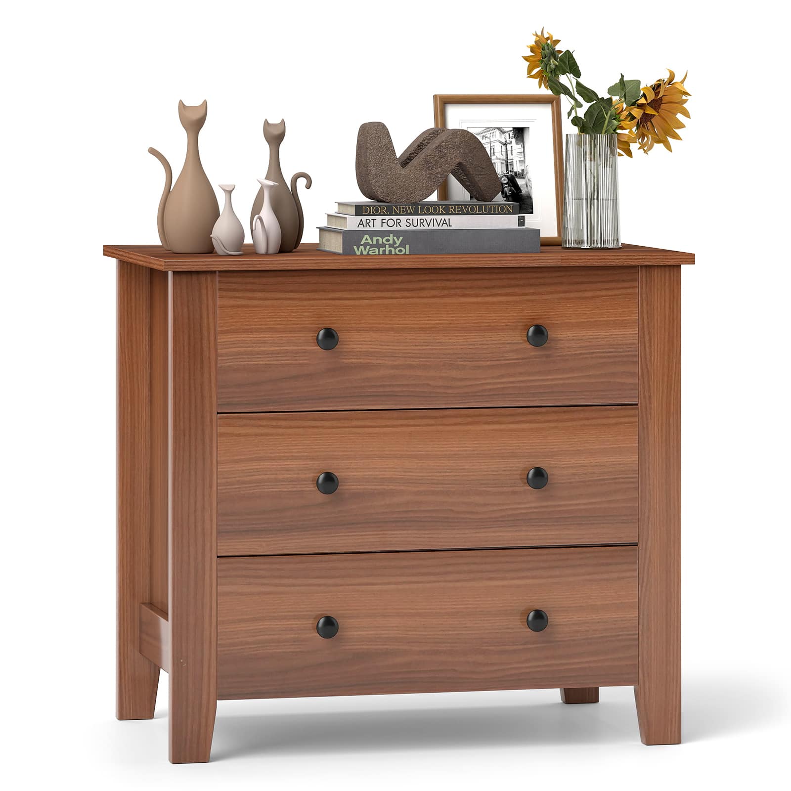 Gymax - 3-drawer Dresser w/ Convenient Handles Smooth Slide Rails Accent Table - Walnut