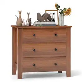 Gymax - 3-drawer Dresser w/ Convenient Handles Smooth Slide Rails Accent Table - Walnut