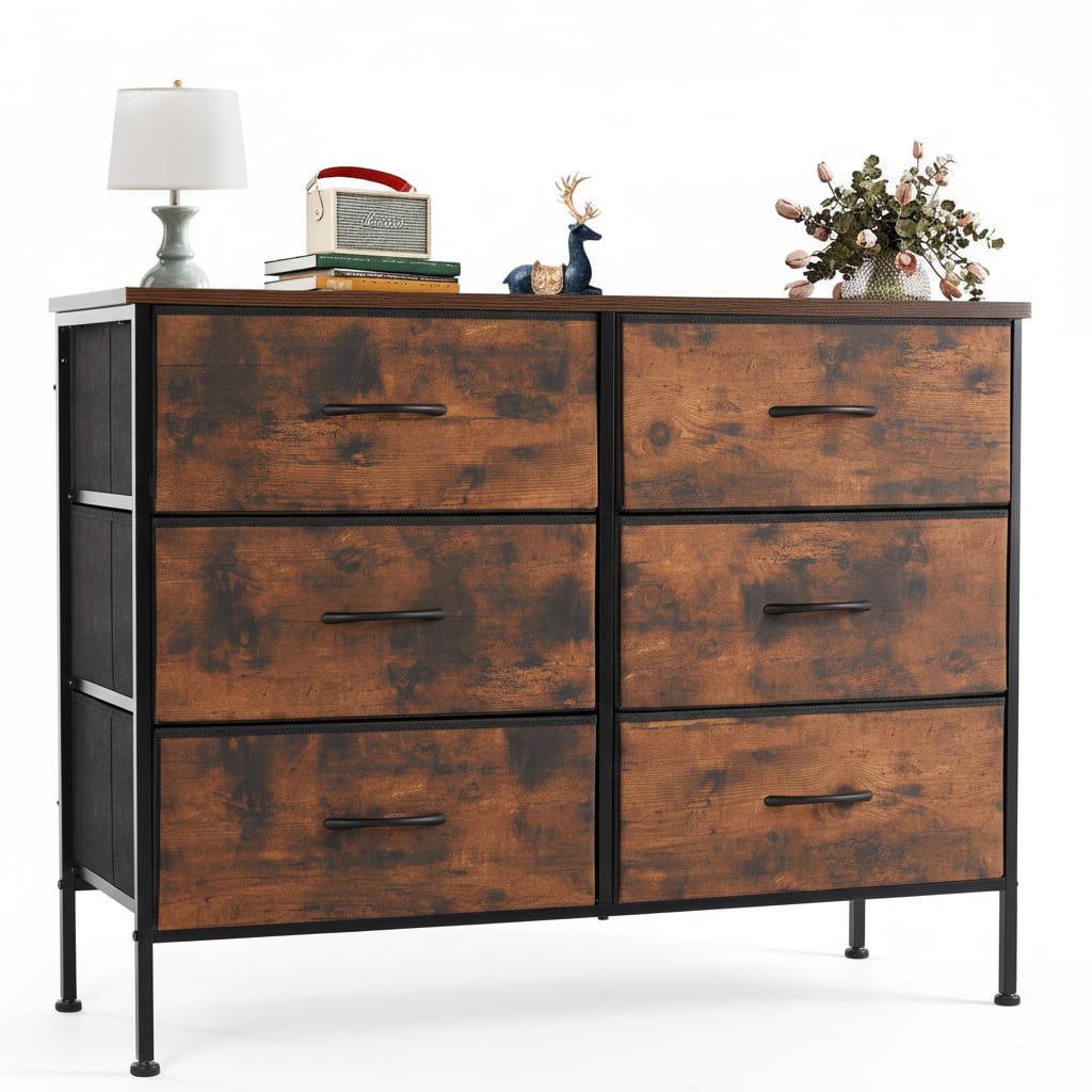 AOITUN - Rustic Fabric Dresser for Daily Home Use, 6-Drawer Lightweight Storage Tower for Clothes, Ideal for Bedroom, Closet - Steel