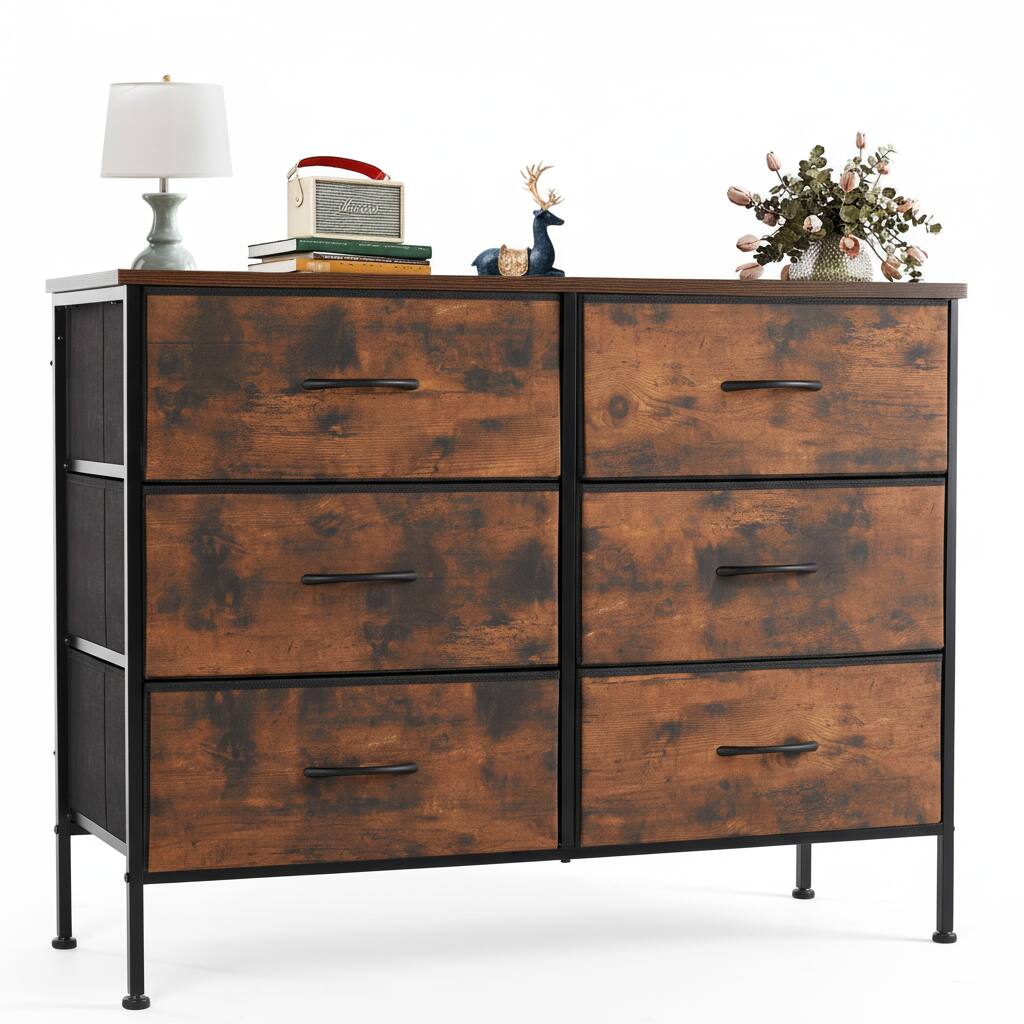 Front. AOITUN - Rustic Fabric Dresser for Daily Home Use, 6-Drawer Lightweight Storage Tower for Clothes, Ideal for Bedroom, Closet - Steel.