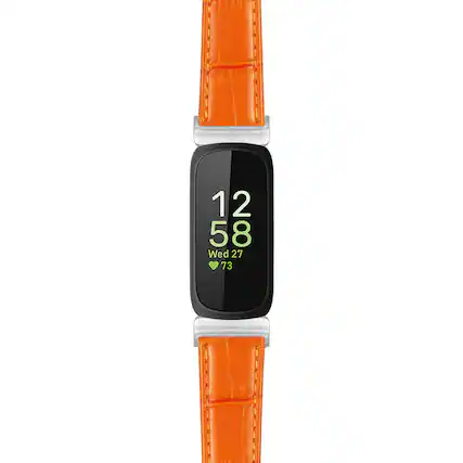 Front. StrapsCo - Crocodile Strap Leather Watch Band For Fitbit Inspire 3 - Orange (Silver Hardware).