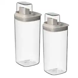 OU - 50 oz 2‑Pack Clear Airtight Dispenser with Measuring Cap, Lightweight Soap & Softener Organizer - Beige