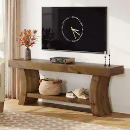 Tribesigns - 63" Solid Wood TV Stand for 55/60/65/75" TVs, Farmhouse TV Console, Low Entertainment Center with Storage for Living Roo - Dark Brown