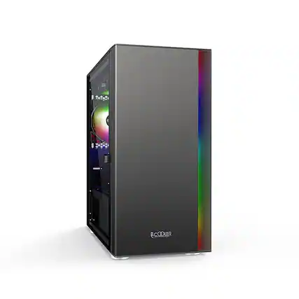 Front. PCCOOLER - PLATINUM LM300 ARGB Black M-ATX Tempered Glass Case - Black.