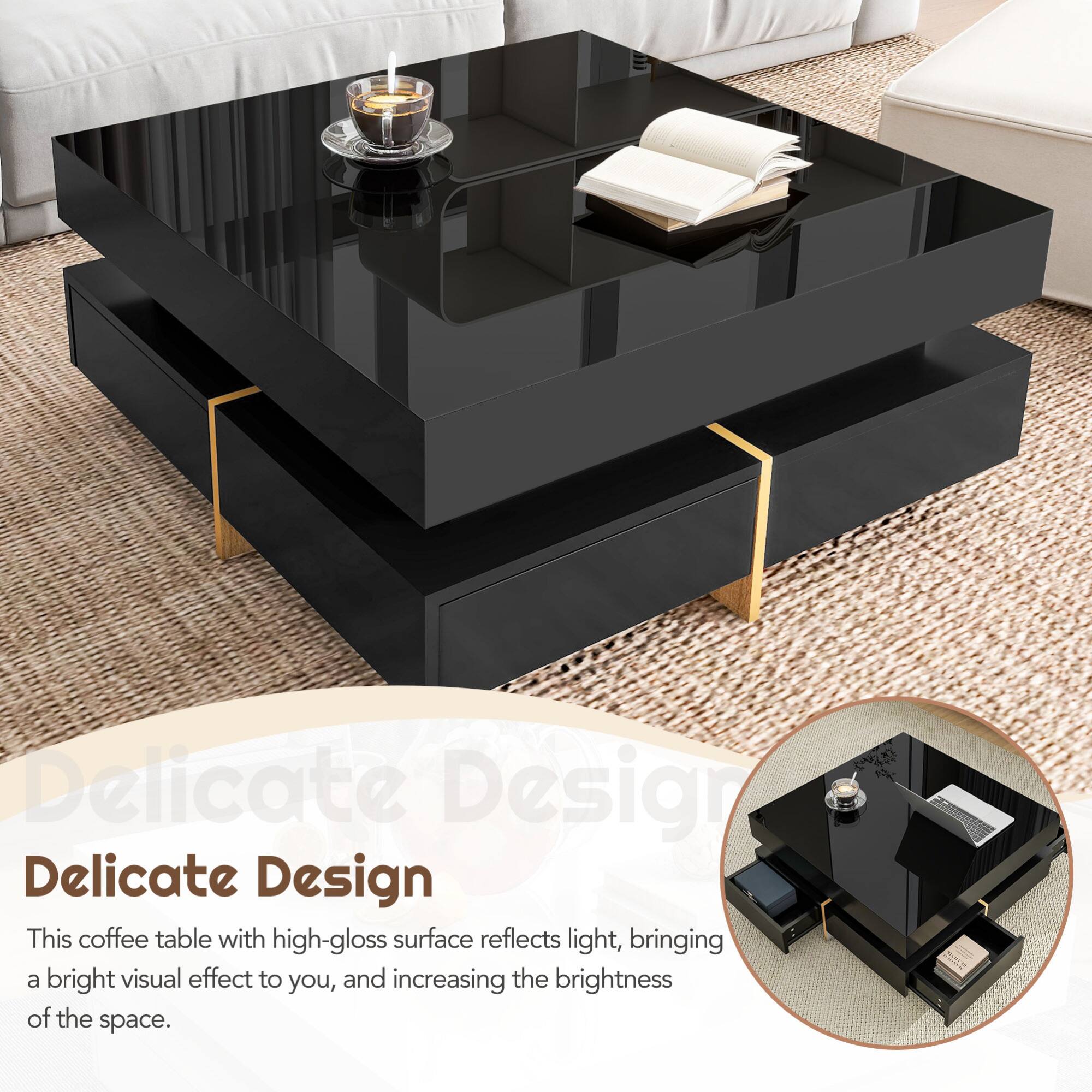 Delicate Design

This coffee table with high-gloss surface reflects light, bringing a bright visual effect to you, and increasing the brightness of the space.