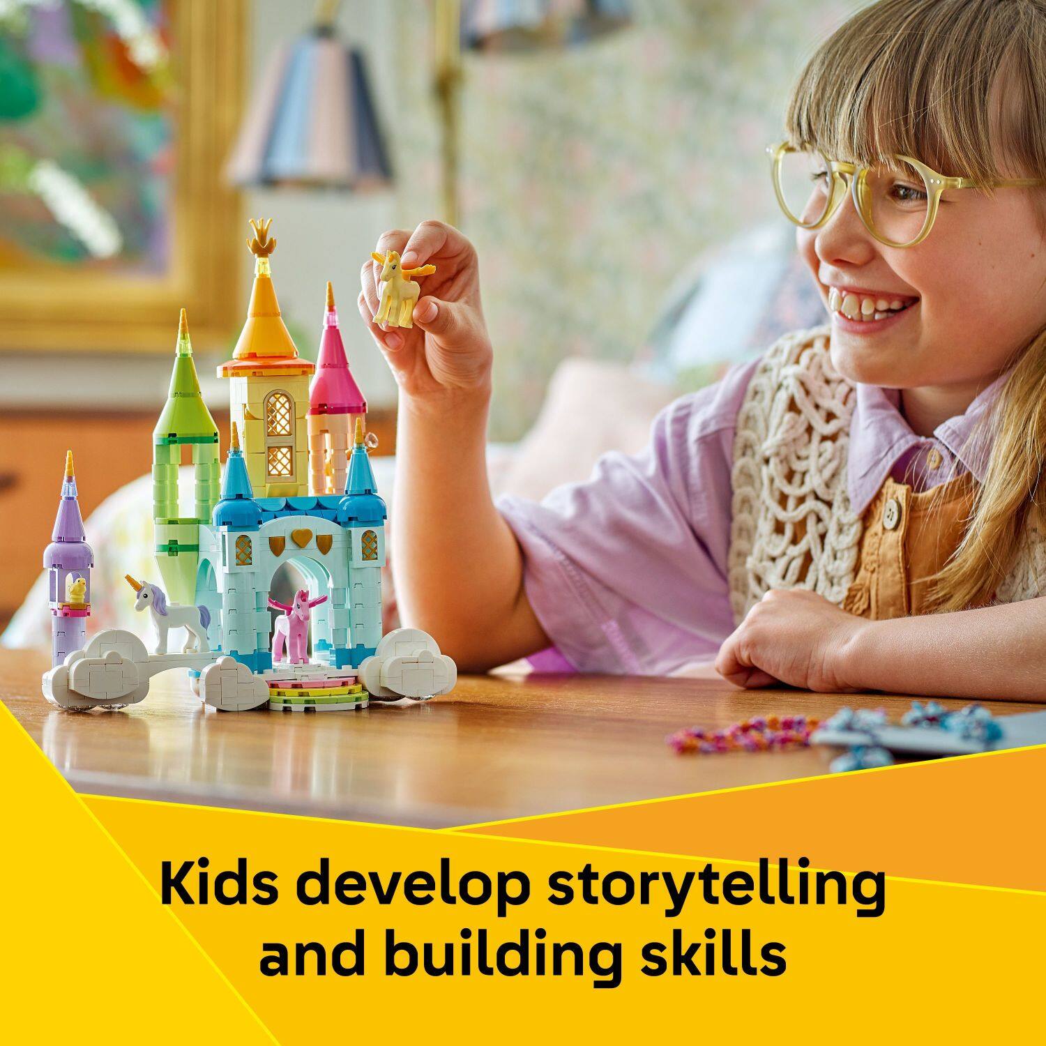 Kids develop storytelling and building skills.
