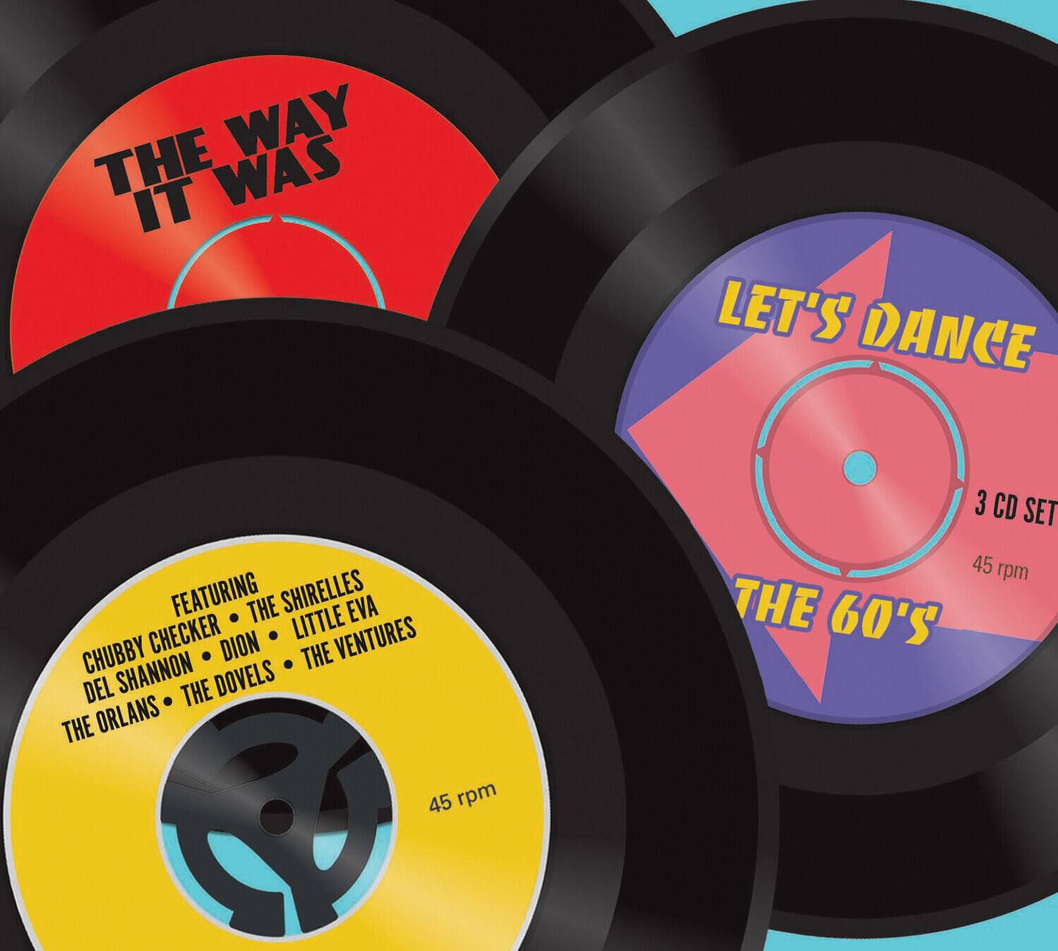 **The Way It Was**

**Let's Dance**

**Featuring**
- Chubby Checker
- Del Shannon
- Dion
- The Shirelles
- Little Eva
- The Ventures
- The Orlans
- The Dovells

**3 CD Set**

**45 rpm**

**The 60's**