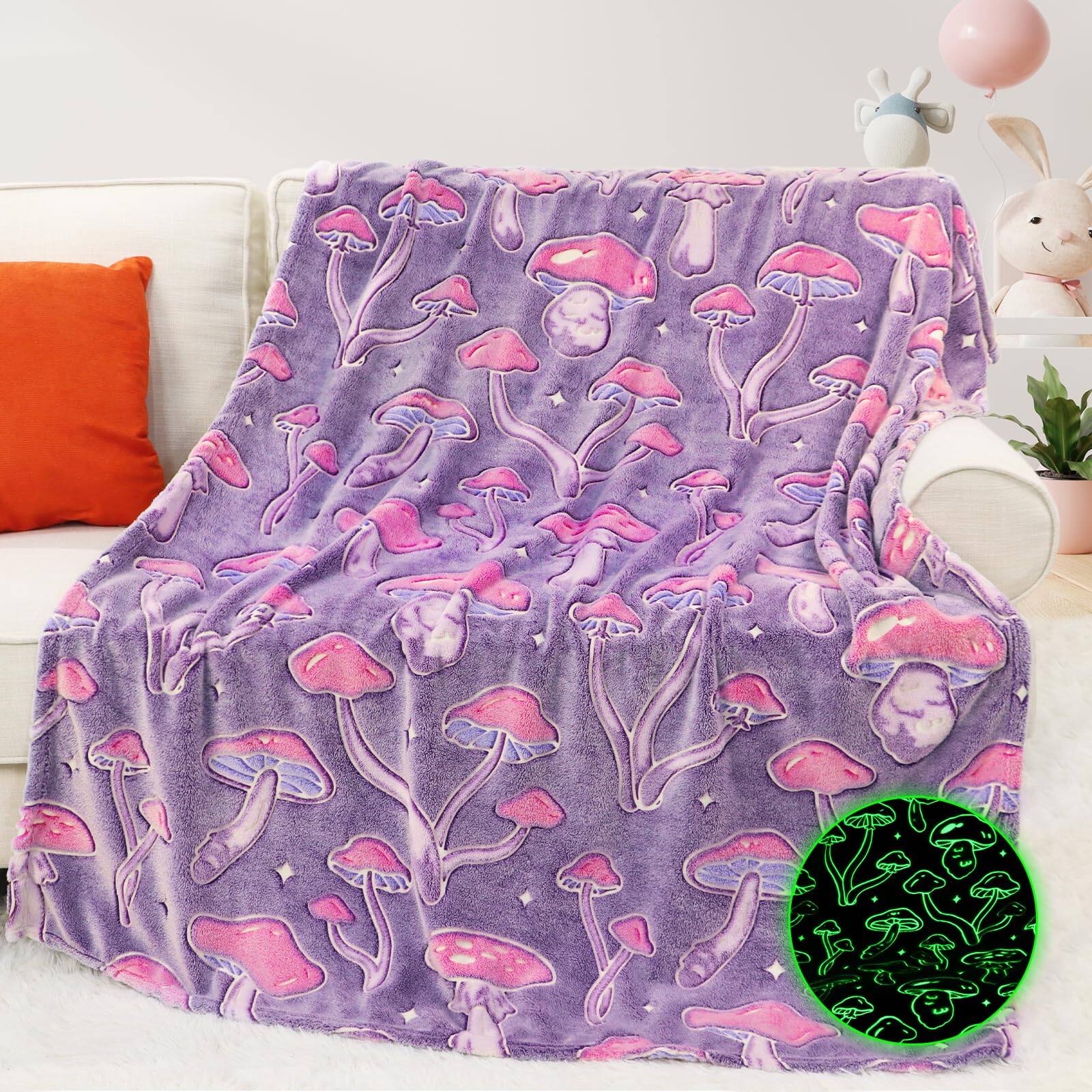 Glow Mushroom Blanket-Throw Size 50" x 60" (127 x