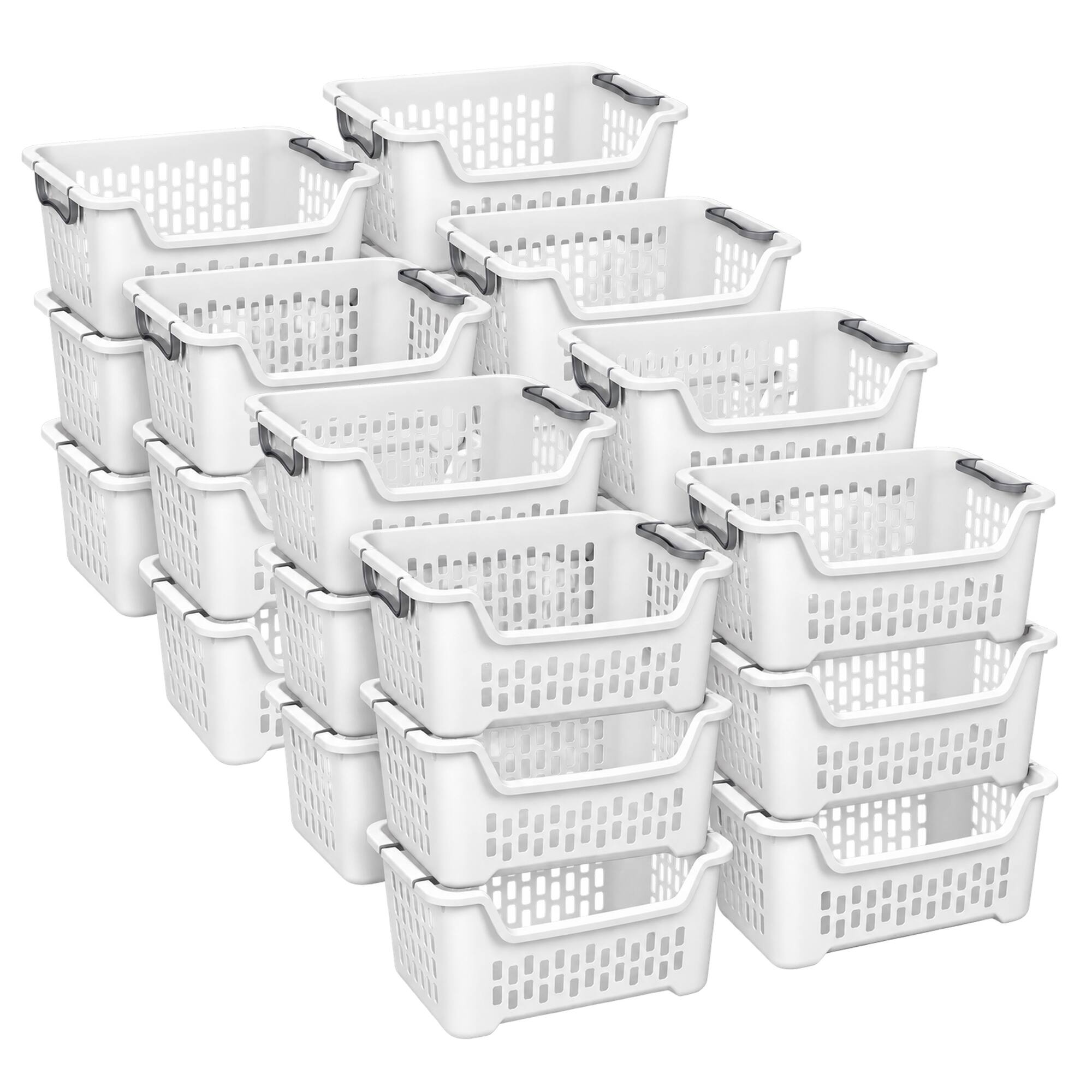 Front. Sterilite - Sterilite Stacking Laundry Basket, 2 Bushel Hamper with Handles, White, 24 Pack - White.