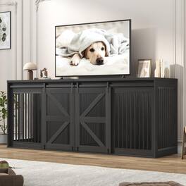 Espafurni - 87In Farmhouse Dog Crate TV Stand - 2 - Dog Capacity, Sliding Mesh Door