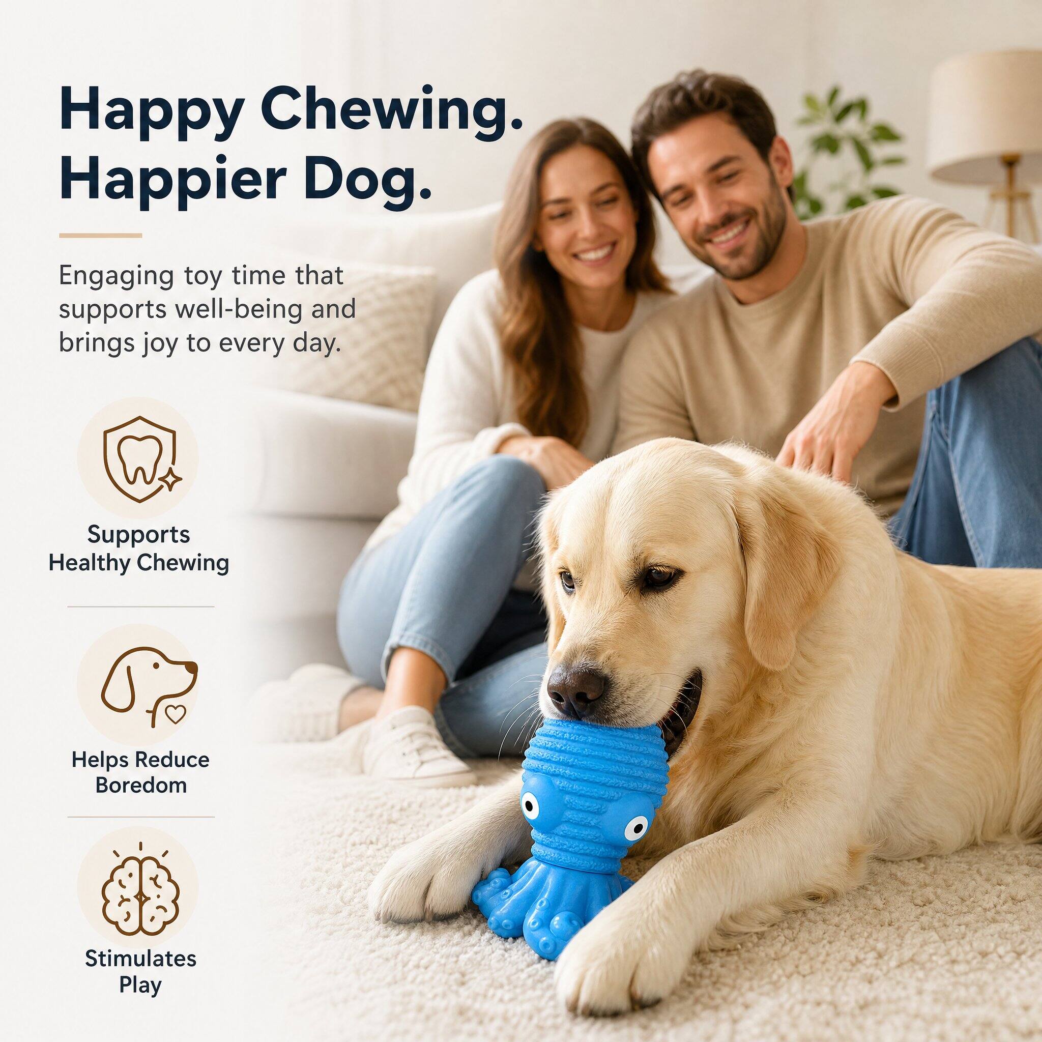 Happy Chewing. Happier Dog.

Engaging toy time that supports well-being and brings joy to every day.

- Supports Healthy Chewing
- Helps Reduce Boredom
- Stimulates Play