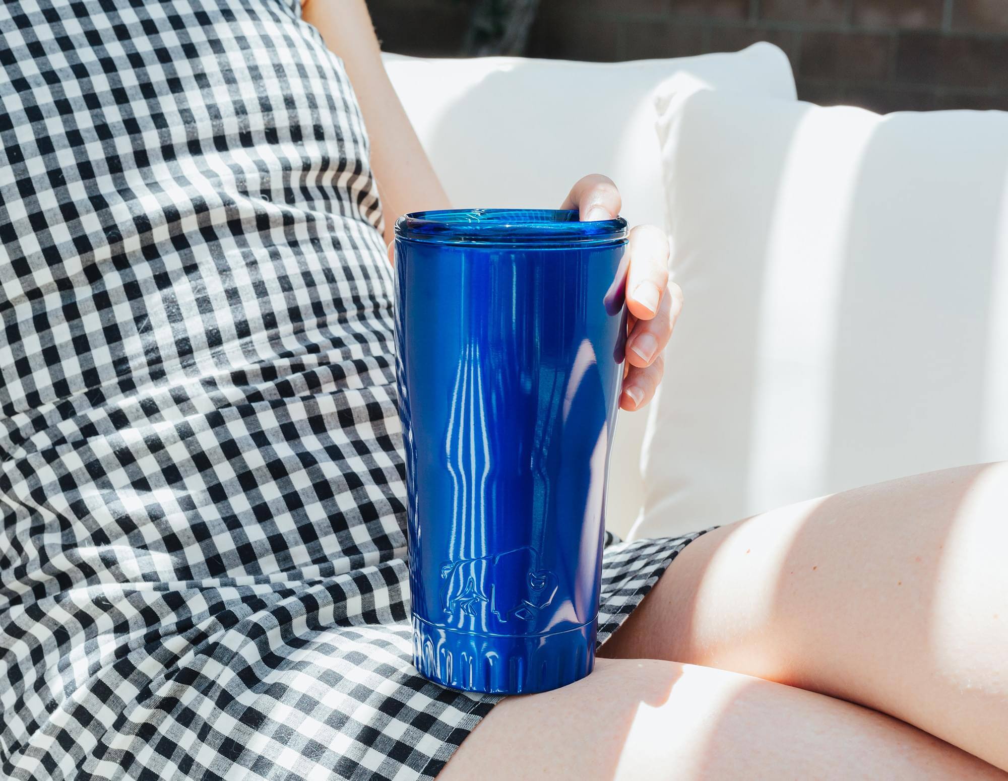 Alt View 4. Silver Buffalo - Metallic Royal Blue Stainless Steel Tumbler With Open-Sip Lid | Holds 20 Ounces - Blue.