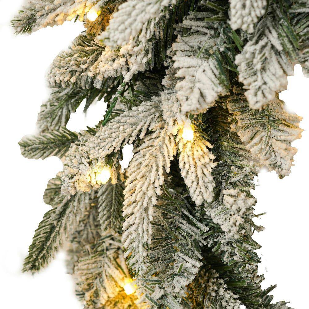 Resenkos 3 Piece Snow Flocked Christmas Decor Set, Includes a 6ft Tree ...