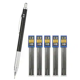 Unique Bargains - Mech Pencil 0.9mm, Lead Holder Broad Point Metal w/ 5pcs Refills for Drawing, Sketching, Woodworking - Black