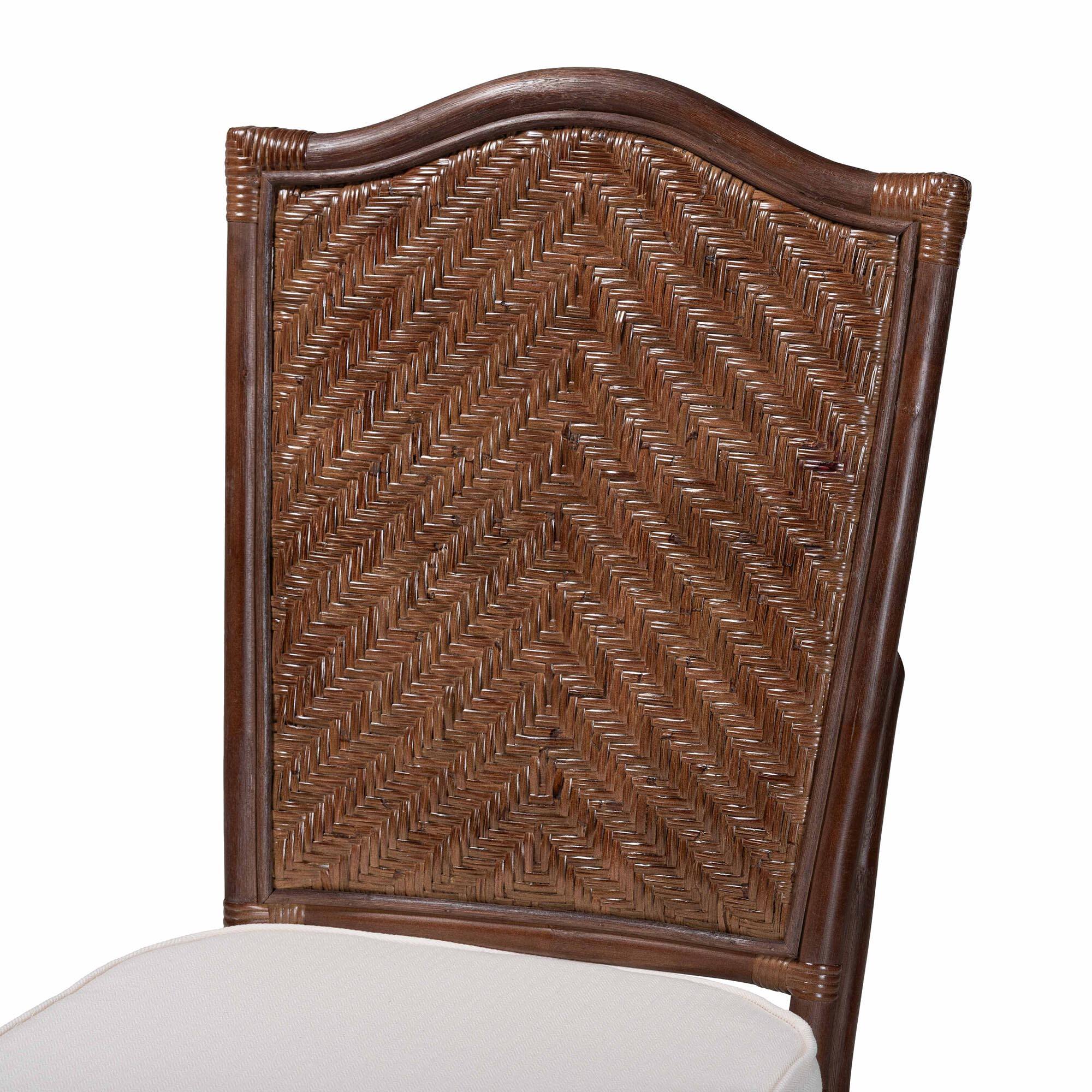 Back. bali & pari - Mahdis Natural Rattan 2-Piece Dining Chair Set with Cushion - Handwoven Wicker Accent Chair with Woven Chevron Back - Coffee Bean.