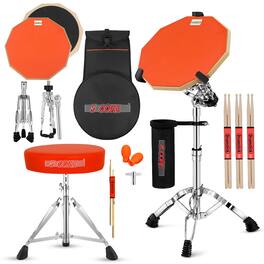 5 CORE - Drum Throne Adjustable Guitar Stool Padded Seat + Drum Practice Pad Snare Drumming Stand - Orange