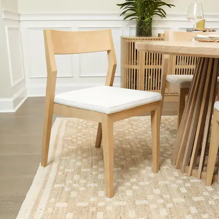 Front. Plank+Beam - Dining Chair Frame (1 Pack), Blonde with Cream Cushion - Blonde.