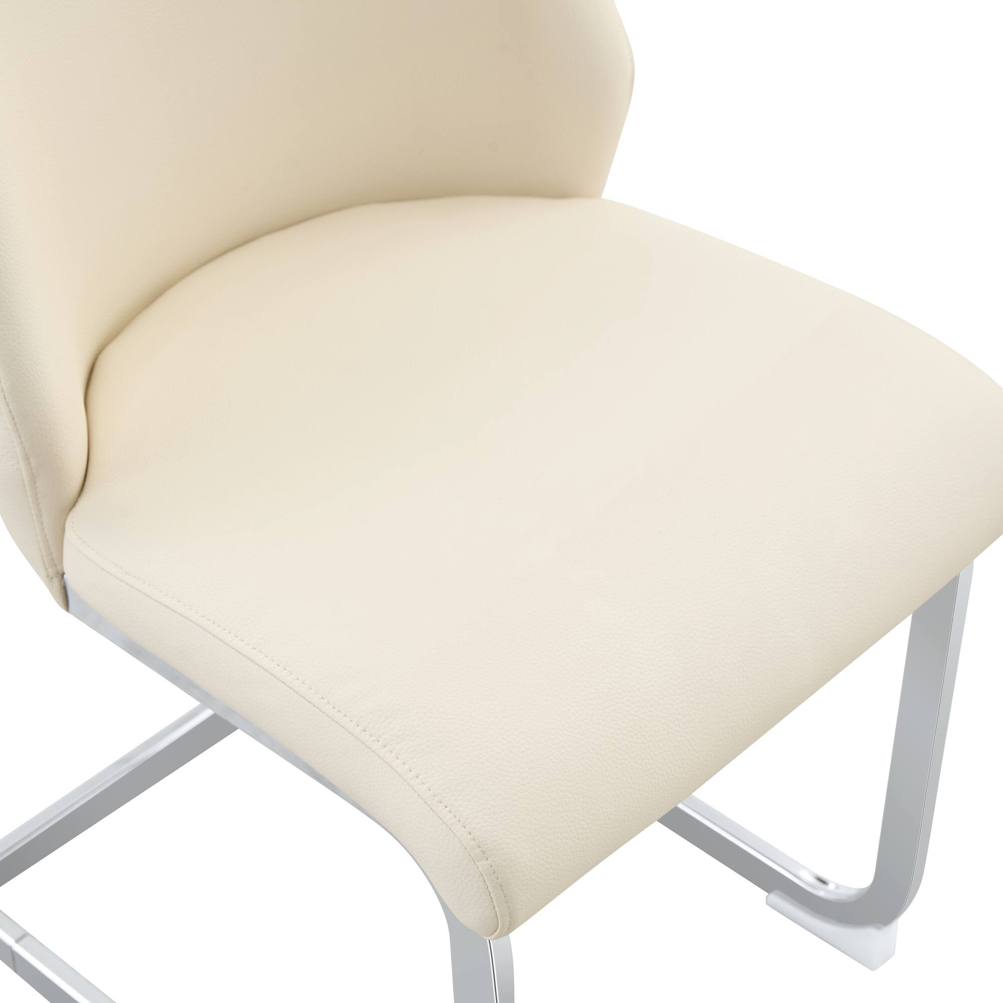 Alt View 9. GOODSILO - Set of 4 Modern Faux Leather Dining Chairs with Gold Mesh Texture and Chrome Accents - Off White.