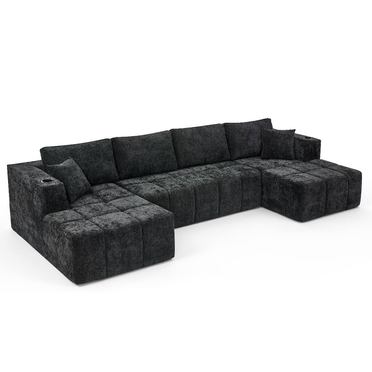 Alt View 7. Ropilly - Ropilly U Shaped Chenille Sectional Sofa, Cloud Style Upholstered Couch, Black Modular Sectional Couch - Black.