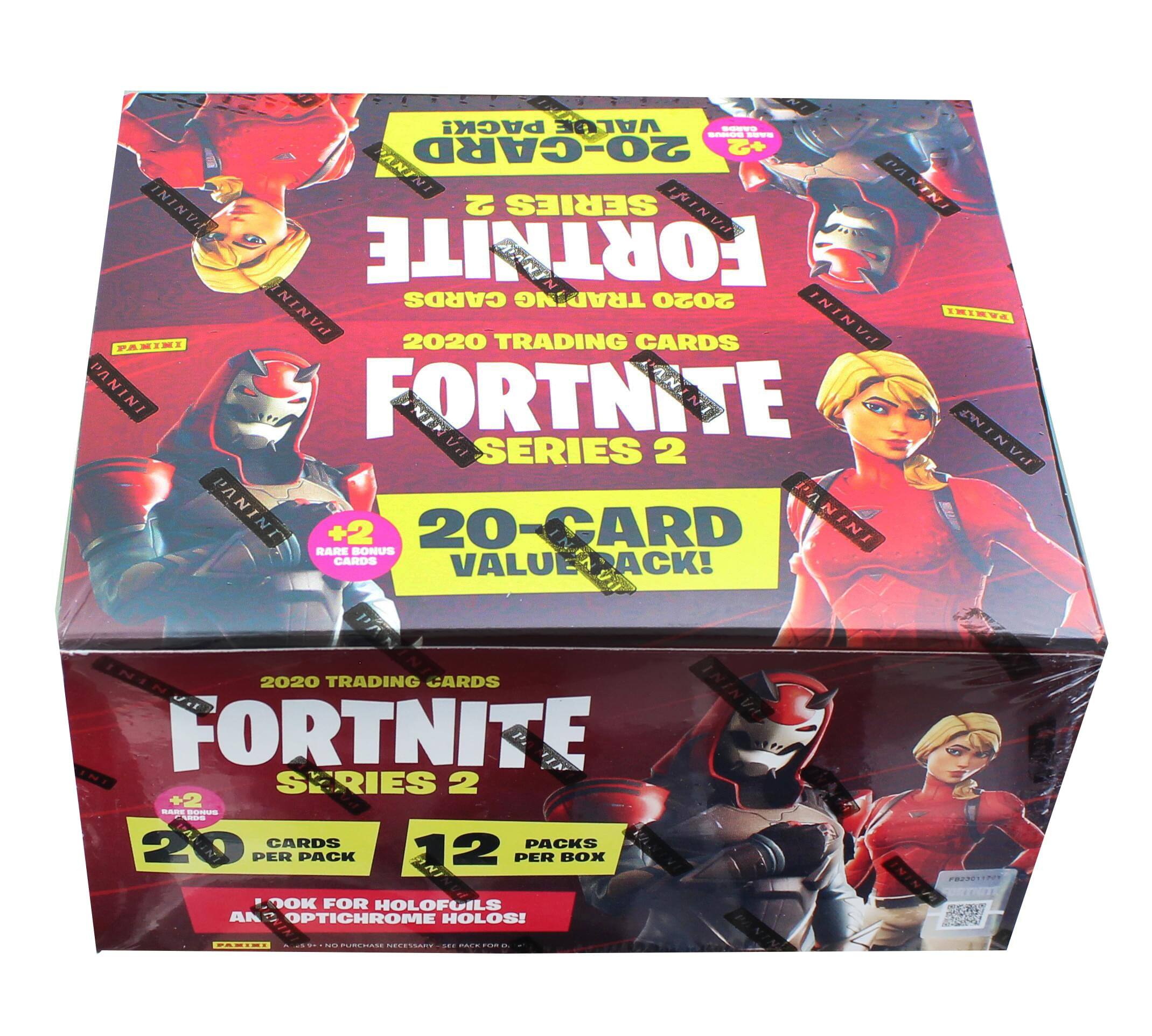 PACK! ALO! VALUE a - - 20-CARD +2 RARE BONUS CARDS 2020 TRADING CARDS PANINI FORTNITE SERIES 2 20-CARD VALUE PACK! 2020 TRADING CARDS PANINI FORTNITE SERIES 2 12 PER BOX 20 CARDS PER PACK LOOK FOR HOLOFOILS AND OPTICHROME HOLOS!