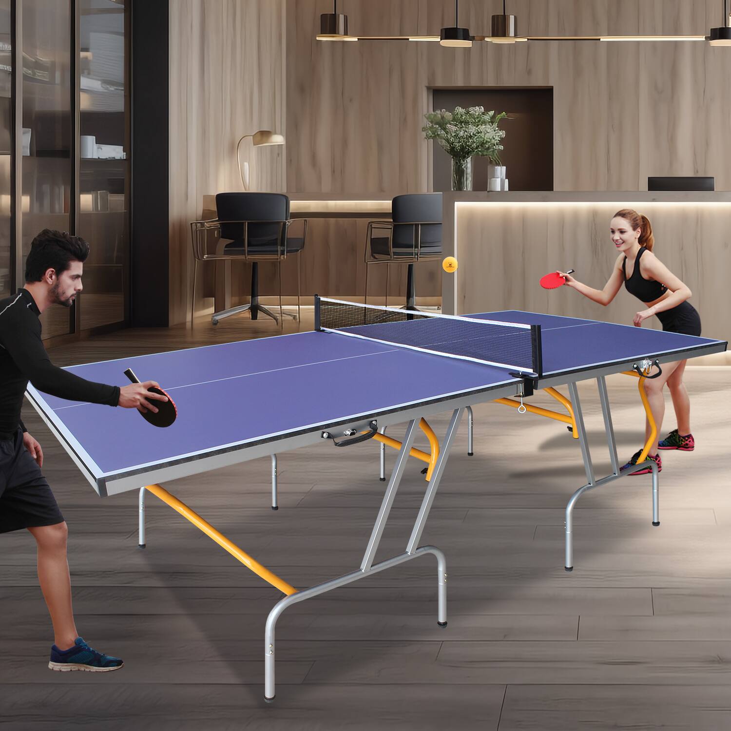 Alt View 4. APRILSOUL - Mid Size Table Tennis Table Foldable Portable Ping Pong Table Set Indoor Games Net Paddles Balls - Blue.