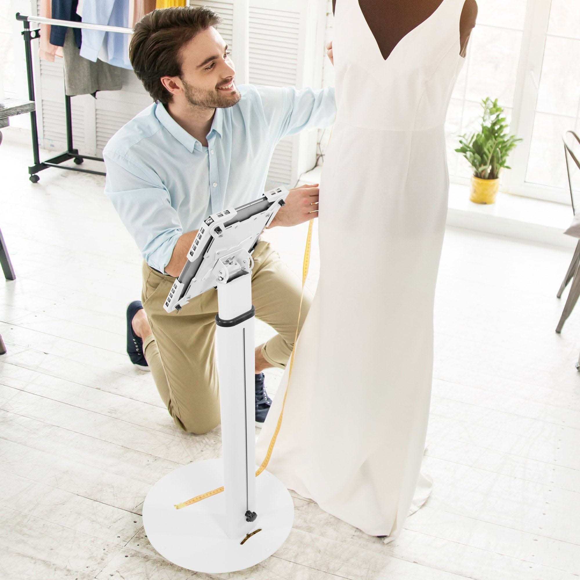 Angle. Mount-It! - Universal Tablet Floor Kiosk with Locking Enclosure, Adjustable Height, Tilt & Rotation for 9.7″–13″ Tablets, White - White.