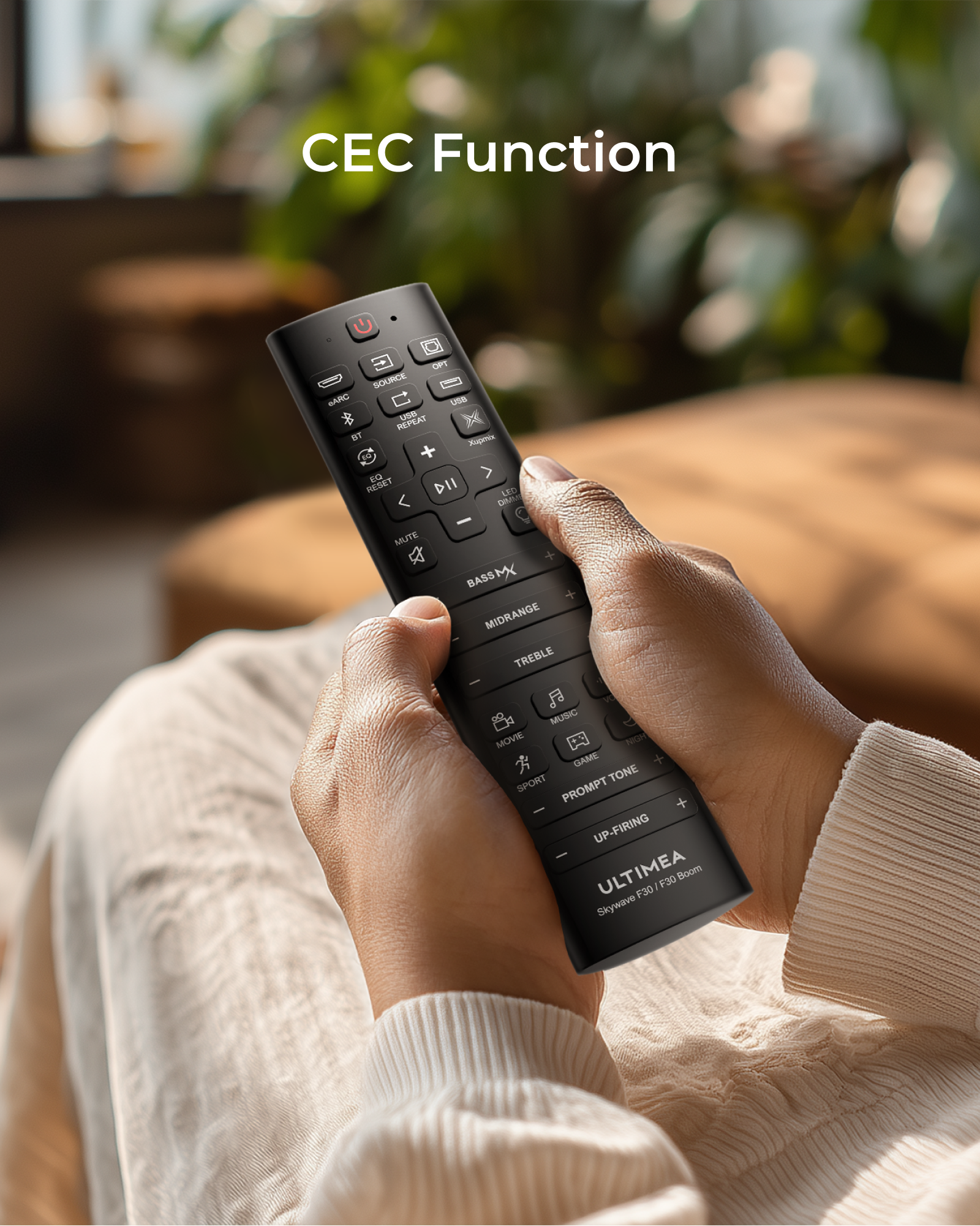 CEC Function OFT SOURCE GARC uSB US A X REPPEAT BT Augeix X0 RESET DII  D - MUTE  BASS MX MIDRANGE TREBLE F v MUSIC MOVIE NGH GAME SPORT T TONE PROMPT UP -FIRING ULTIMEA F30 : F30 Booms Skywave