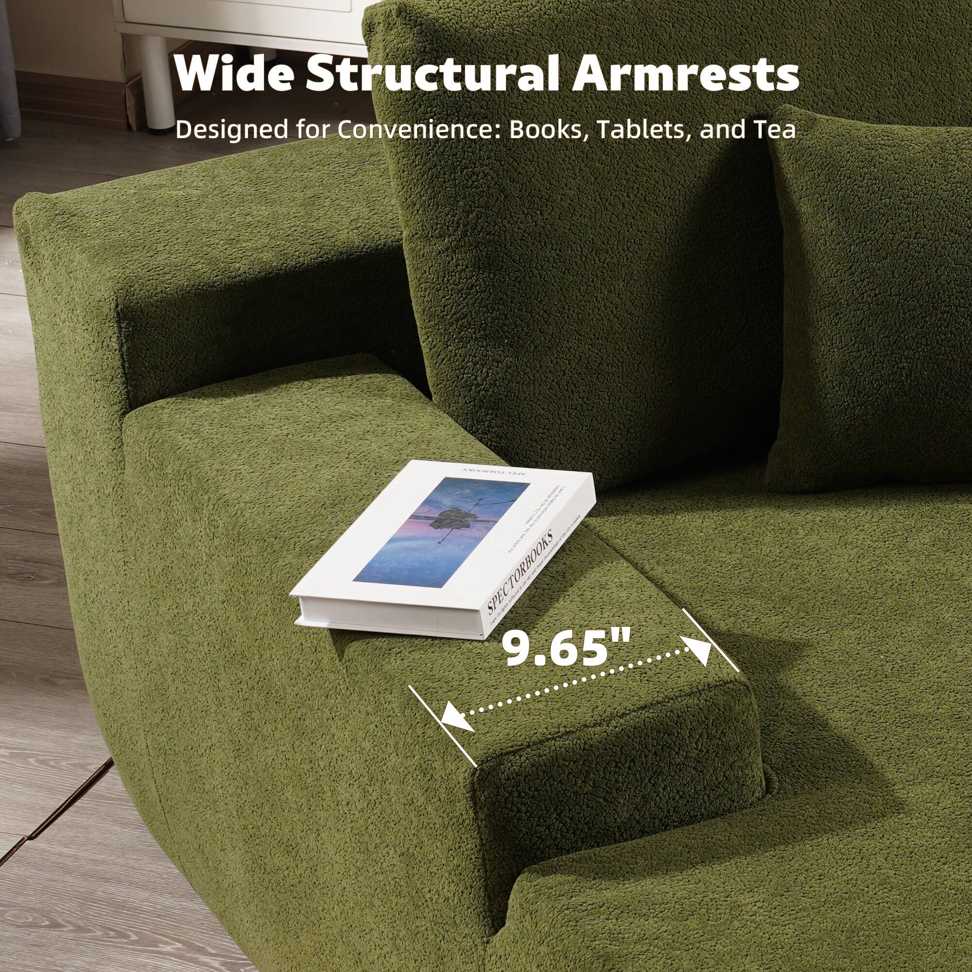 Wide Structural Armrests  
Designed for Convenience: Books, Tablets, and Tea  

9.65"