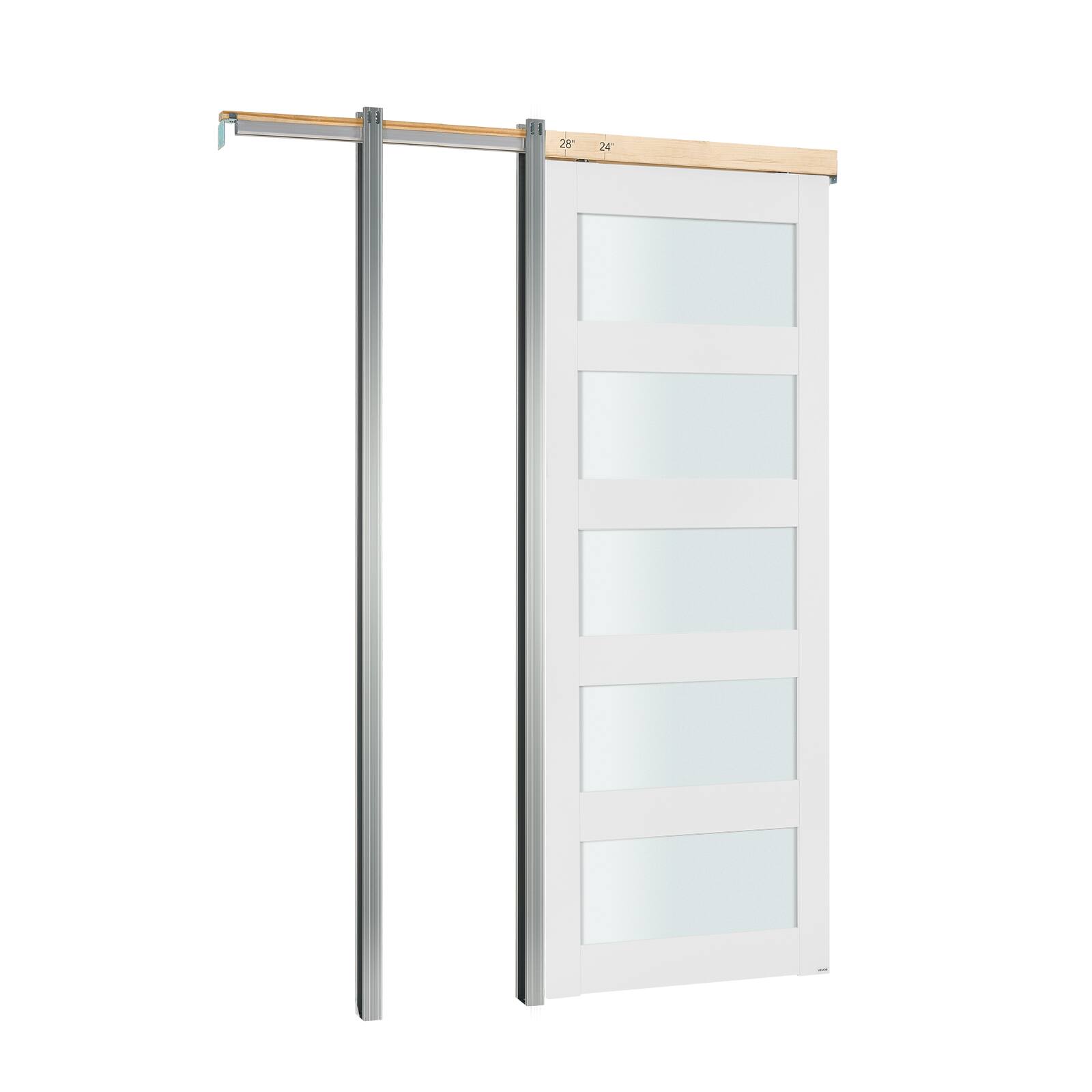 Alt View 5. VEVOR - Sliding Pocket Door,36" x 80",5-Lite Frosted Glass Single Sliding Door with Hardware Kit, Sturdy Solid Wood & MDF Pocket - White.