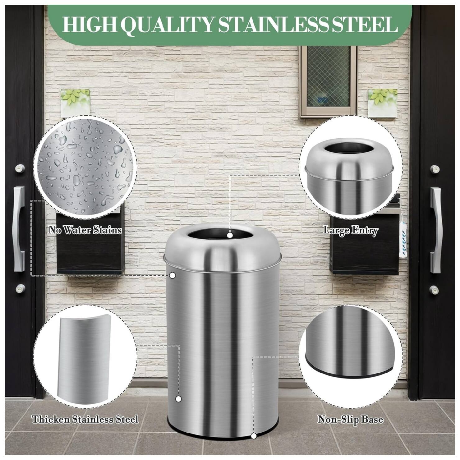 HIGH QUALITY STAINLESS STEEL

- No Water Stains
- Large Entry
- Thickened Stainless Steel
- Non-Slip Base