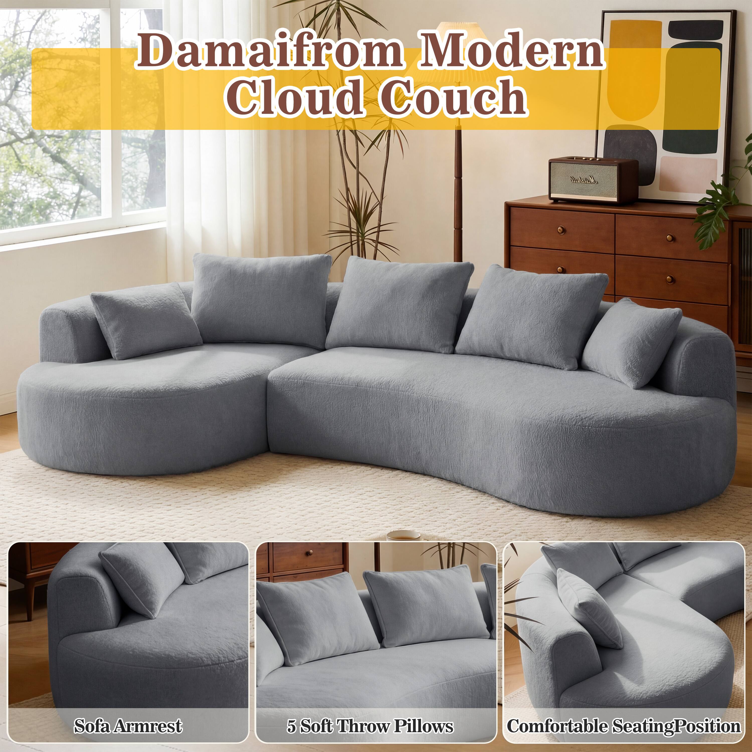 Damaifrom Modern Cloud Couch  
Loe Sofa Armrest  
5 Soft Throw Pillows  
Comfortable Seating Position