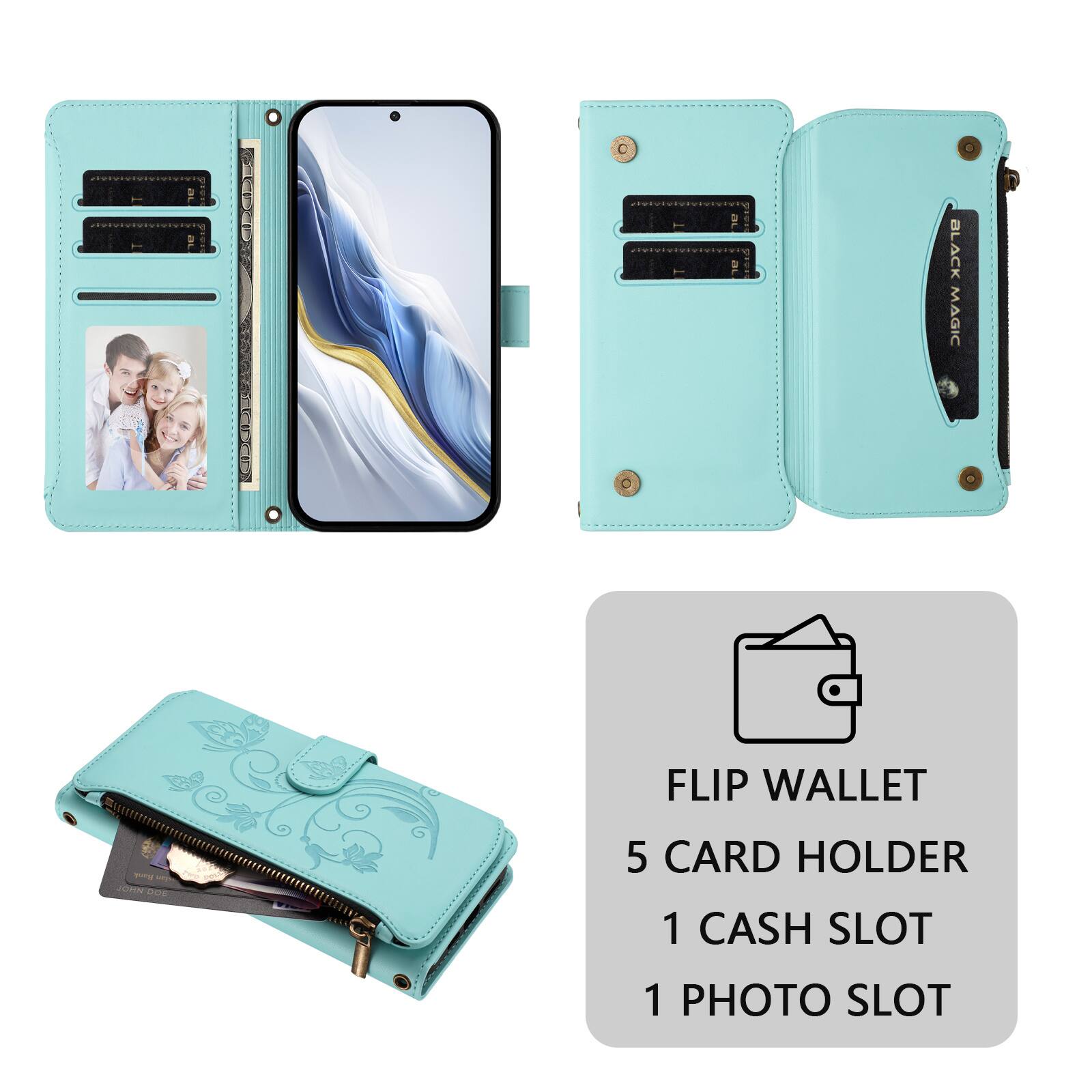 C - BLACK MAGIC FLIP WALLET  
5 CARD HOLDER  
1 CASH SLOT  
1 PHOTO SLOT