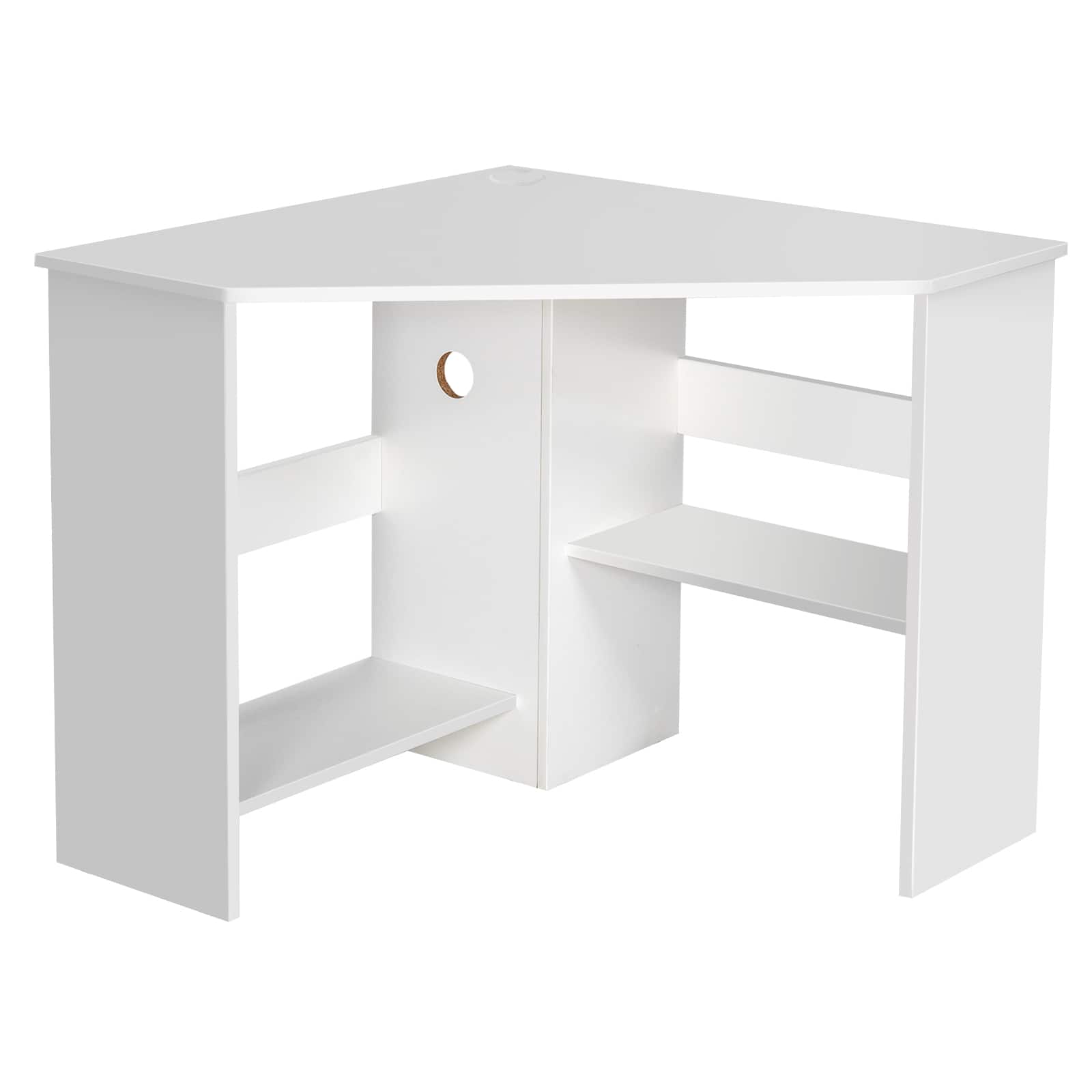Ecooso - Triangle Corner Computer Desk with Storage Shelf, Space-Saving Writing Workstation for Home Office - White