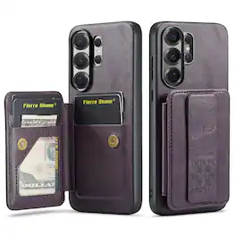 Dteck - for Samsung Galaxy S26 Ultra Wallet Case,Vintage PU Leather Shockproof Cover with RFID Flip Card Holder & Finger Clip - Purple