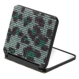 Unique Bargains - Rhinestone Compact Mirror, Rectangle Double-Sided Folding Pocket Mirror Portable for Women Girls Purse - Green Leopard