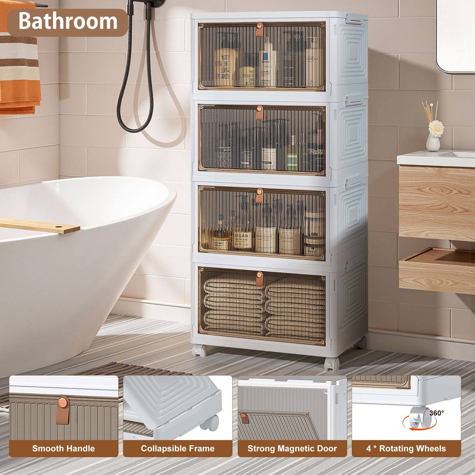 Bathroom

- Smooth Handle
- Collapsible Frame
- Strong Magnetic Door
- 4 * Rotating Wheels
- 360°