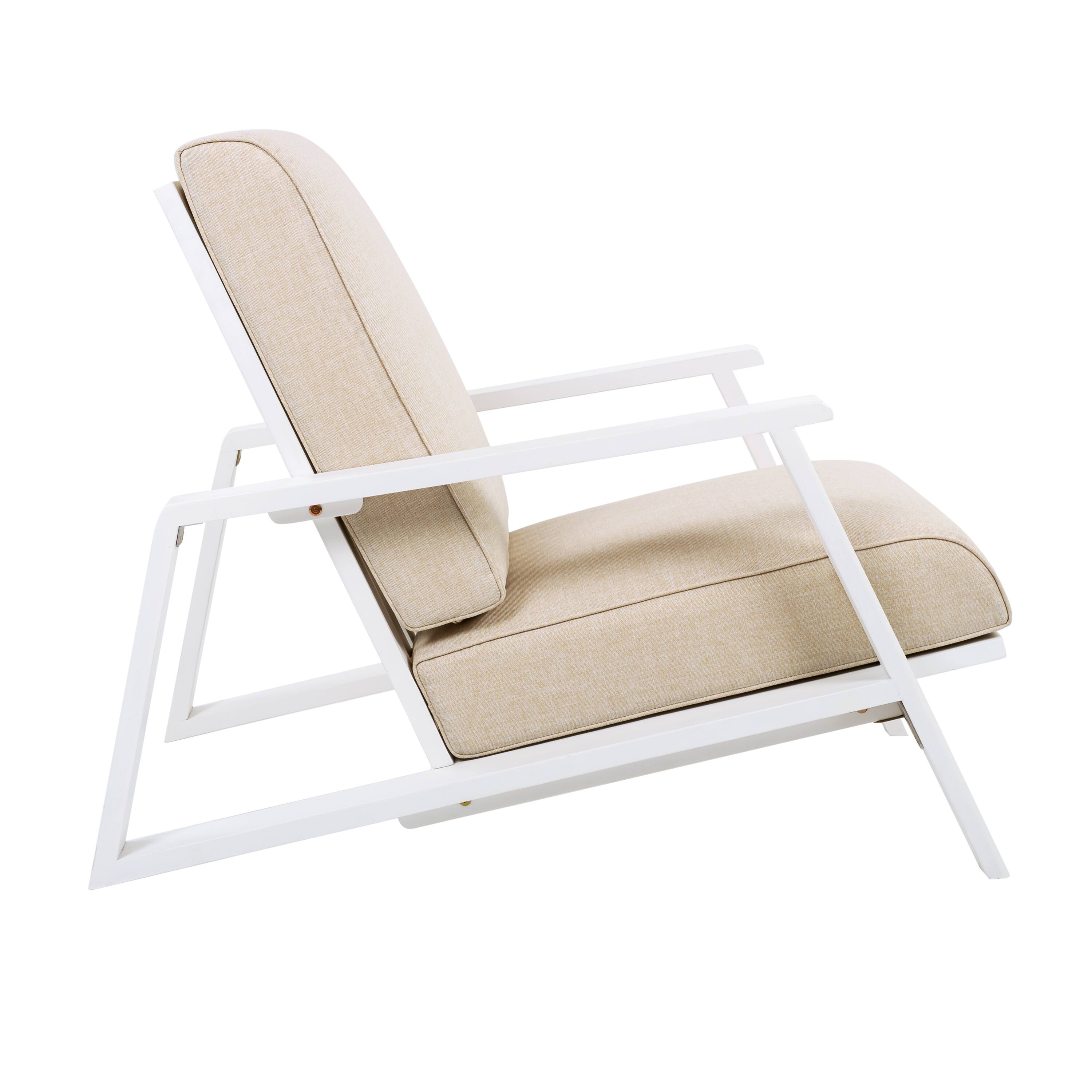 Alt View 2. Mondawe - Outdoor Club Chair with Cushion and Acacia Wood Frame - Beige+White.