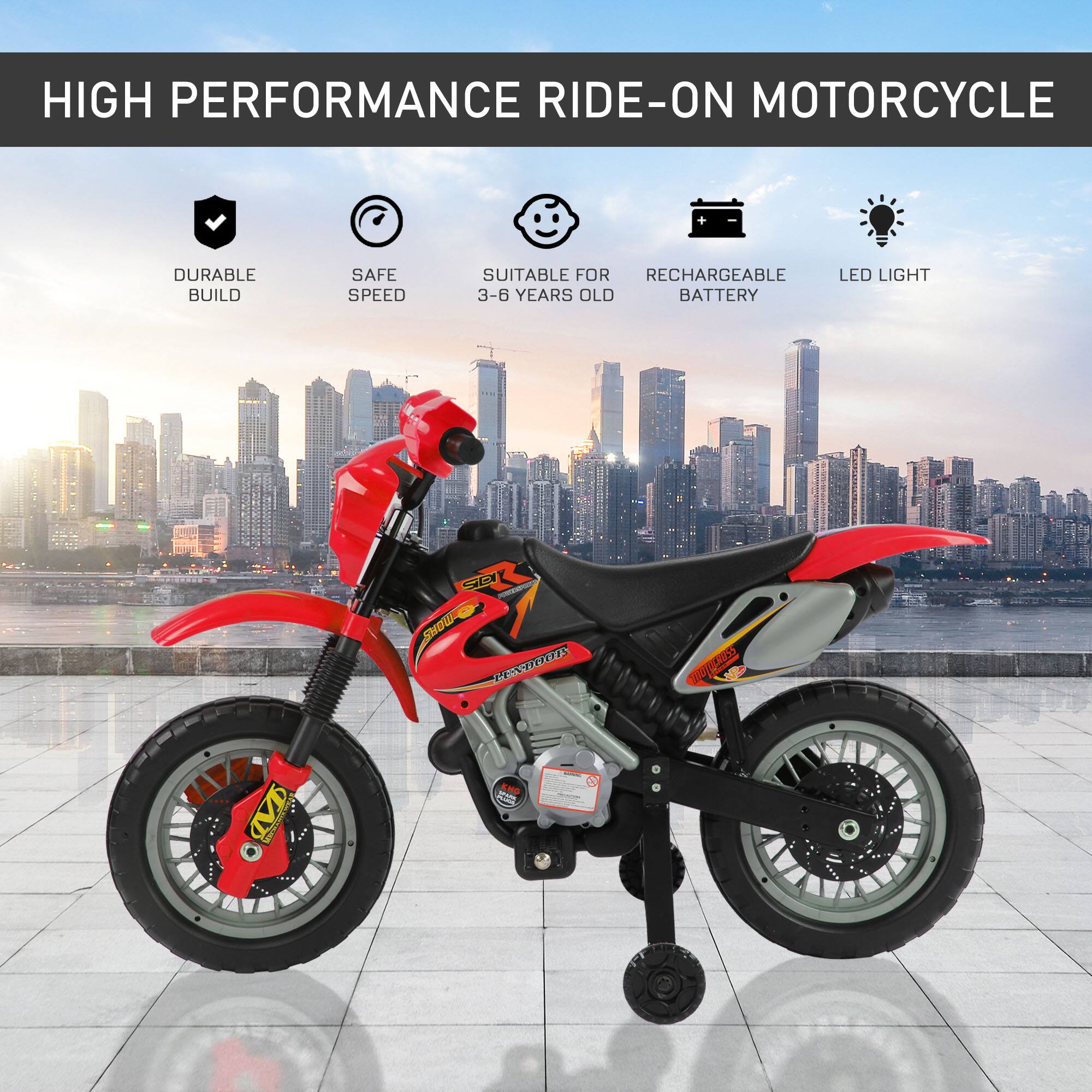 HIGH PERFORMANCE RIDE-ON MOTORCYCLE

- DURABLE BUILD
- SAFE SPEED
- SUITABLE FOR 3-6 YEARS OLD
- RECHARGEABLE BATTERY
- LED LIGHT