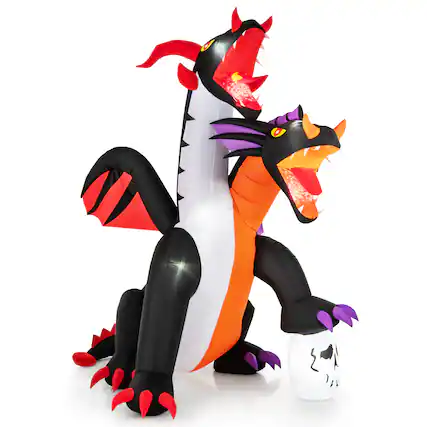 Front. Costway - 8 FT Inflatable Twin-Headed Dragon Decoration Giant Halloween Inflatables - Multicolor.