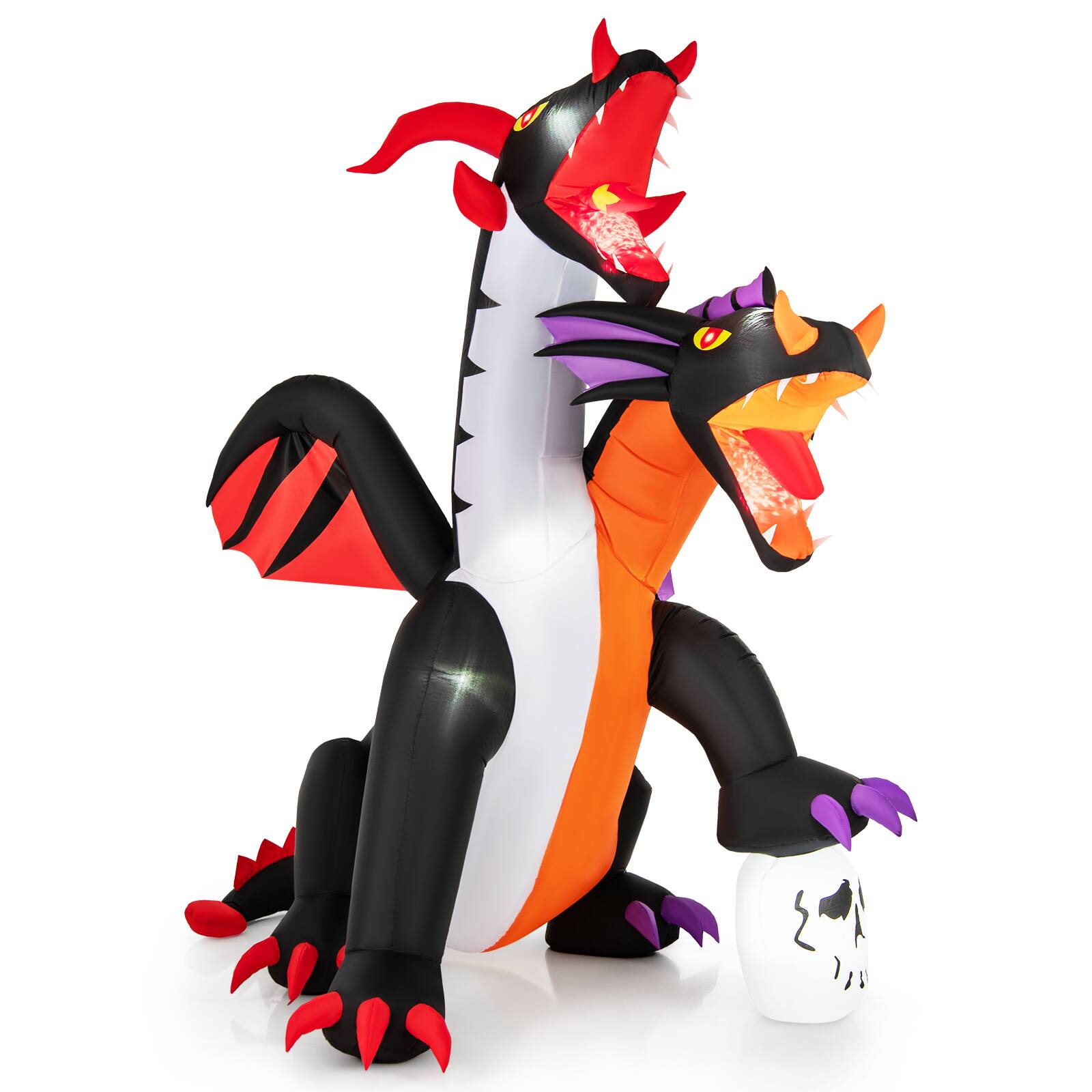 Front. Costway - 8 FT Inflatable Twin-Headed Dragon Decoration Giant Halloween Inflatables - Multicolor.