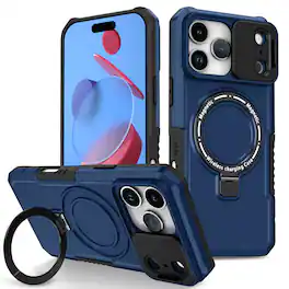 Dteck - Rugged Case for Apple iPhone 17 Pro Max with Slide Lens Cover,Shockproof Ring Kickstand Cover,Hybrid Hard Phone Shell - Royalblue