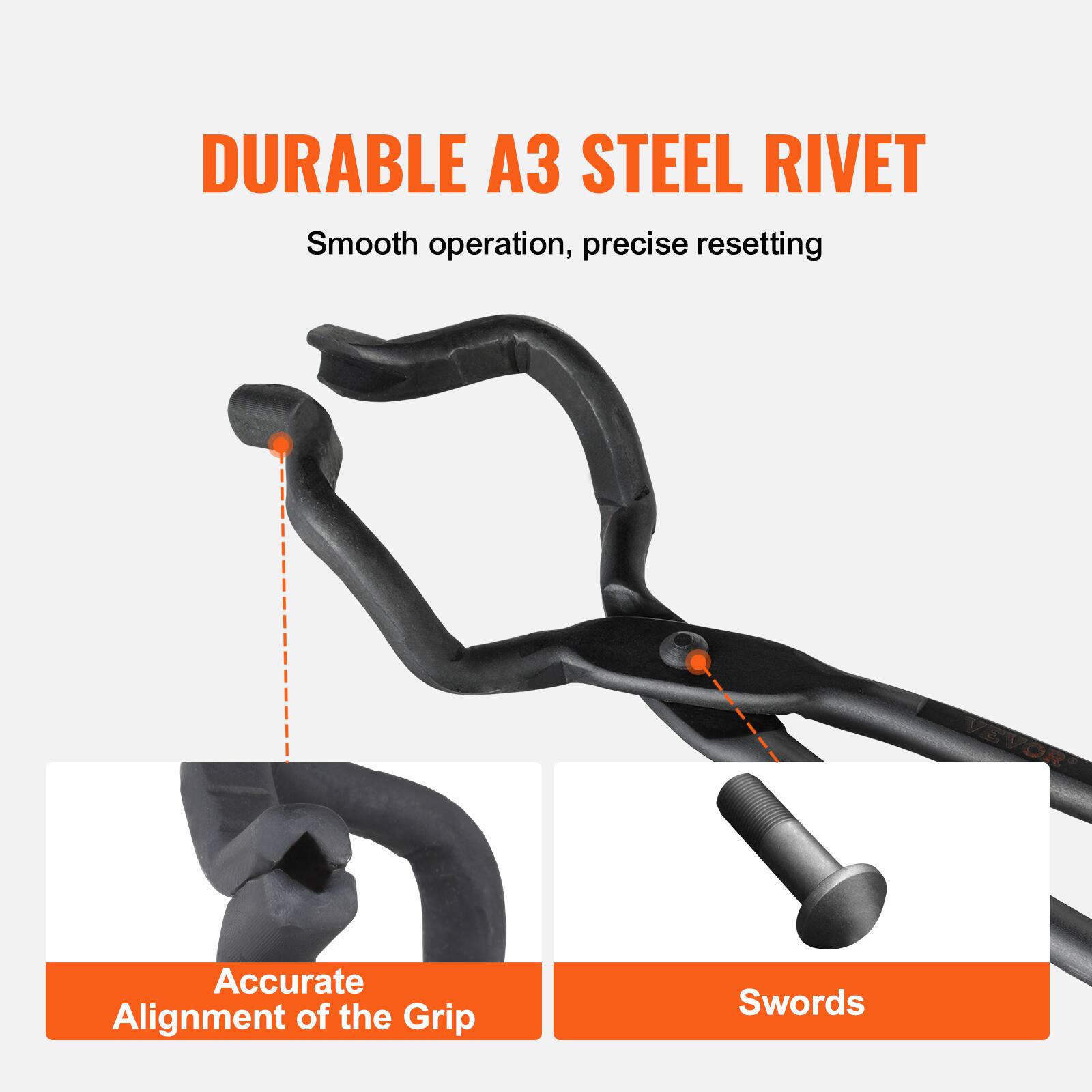 DURABLE A3 STEEL RIVET  
Smooth operation, precise resetting  

Accurate Alignment of the Grip  

Swords