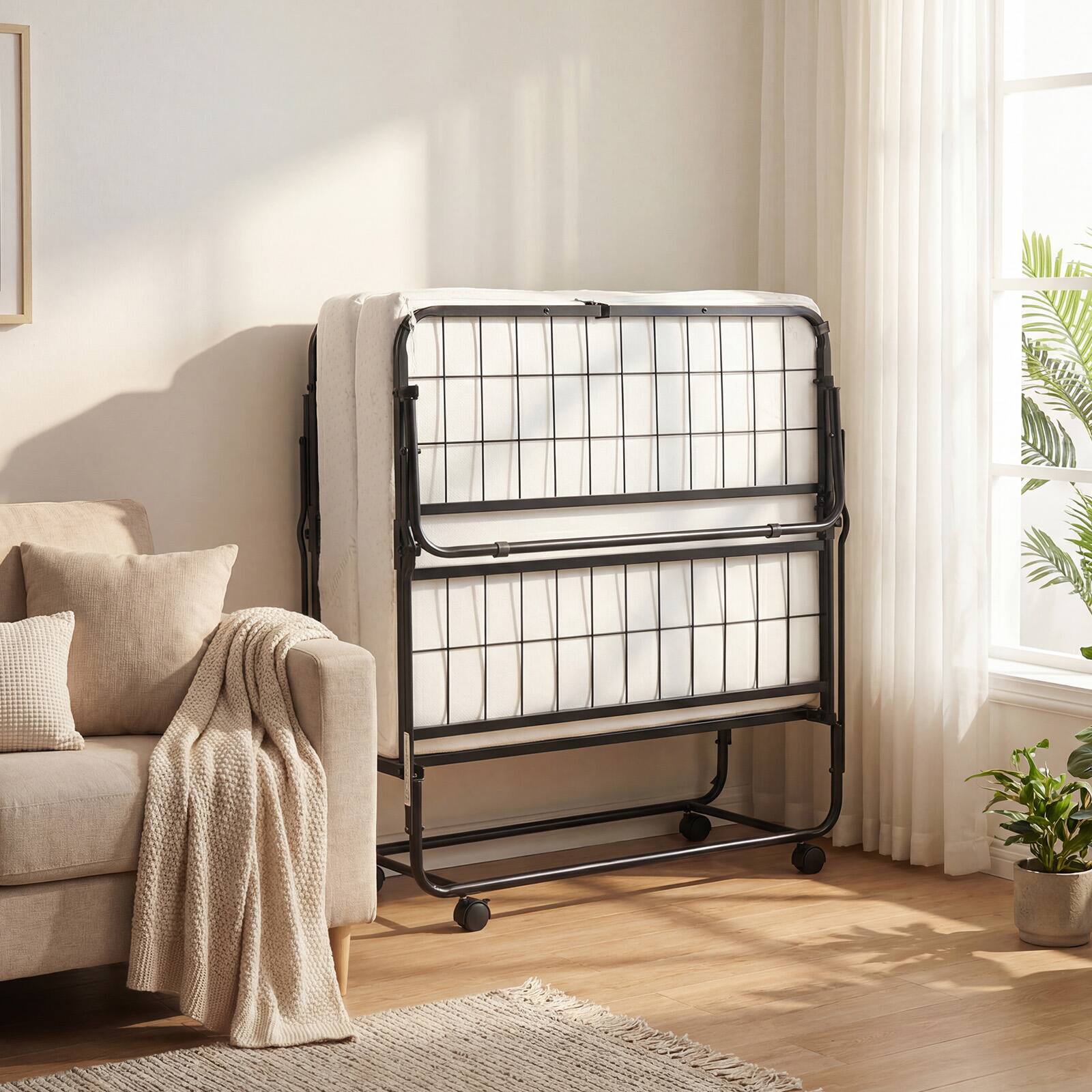 Alt View 3. Gymax - Gymax Twin Size Folding Bed w/Memory Foam Mattress Metal Frame for Living Room Study - White.